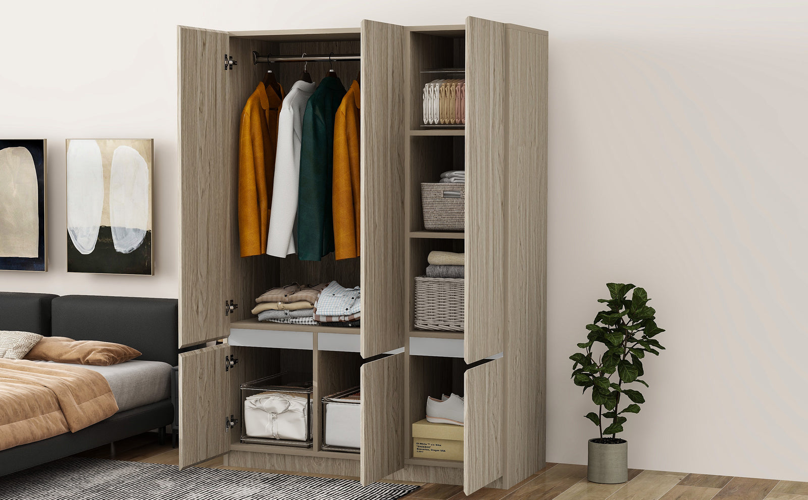 Nøordka Light Dresser Default 50" Natural Wood 6-Doors Wooden Wardrobe