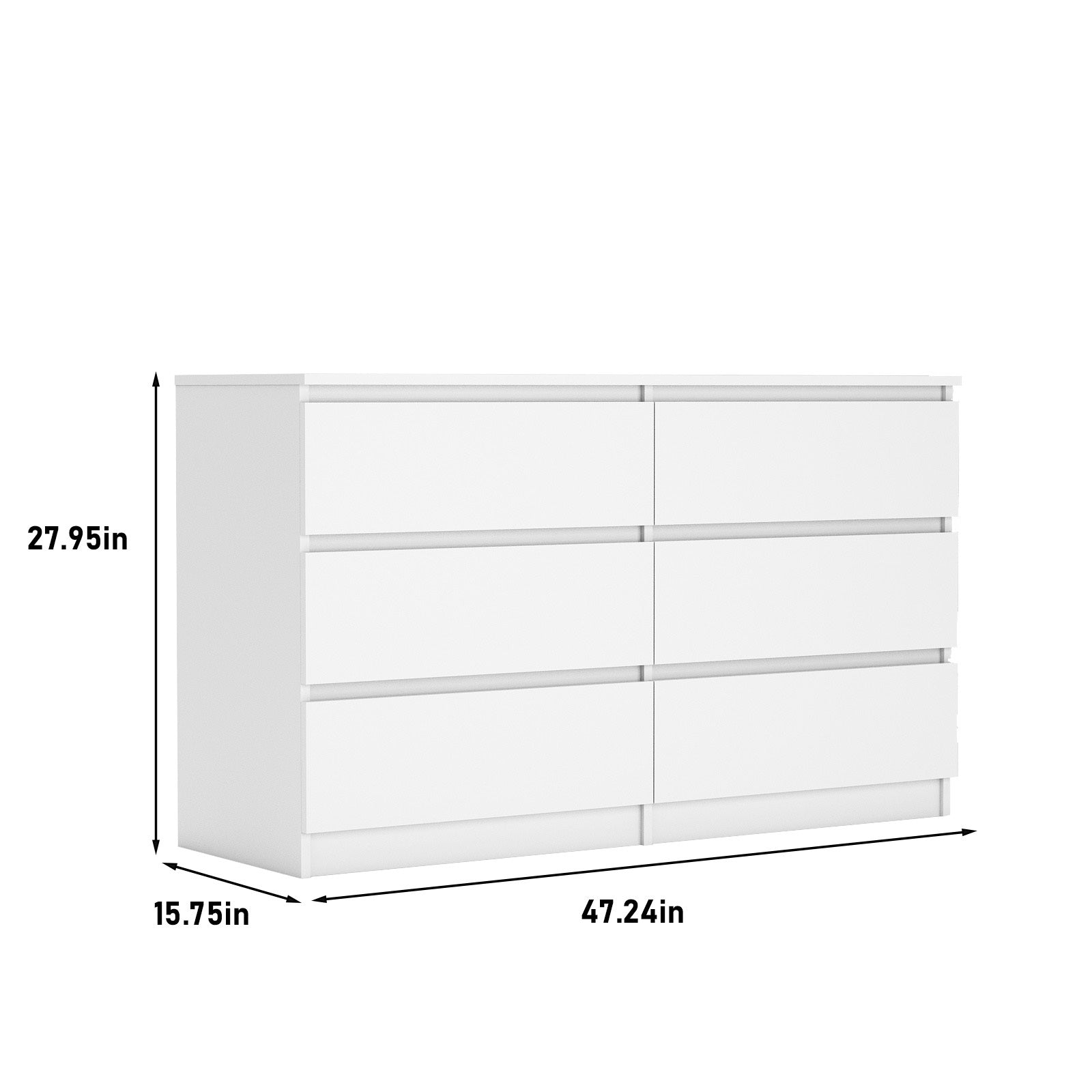 Nøordka Light Dresser Default 50" White 6 Drawer Chest Of Drawers 7 Dresser Table