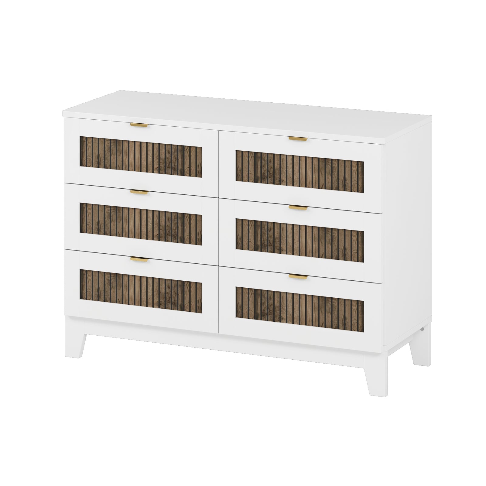 Nøordka Light Dresser Default 50" White Rustic Farmhouse Style Wooden 6 Drawers Dresser
