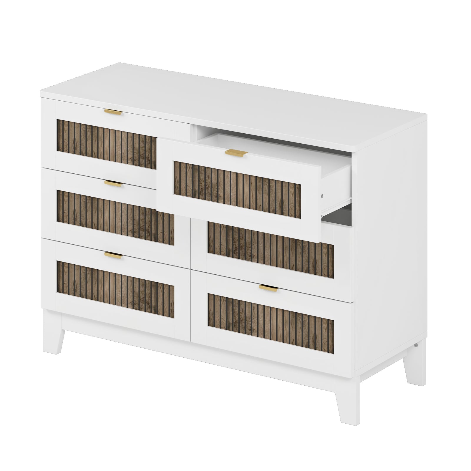 Nøordka Light Dresser Default 50" White Rustic Farmhouse Style Wooden 6 Drawers Dresser