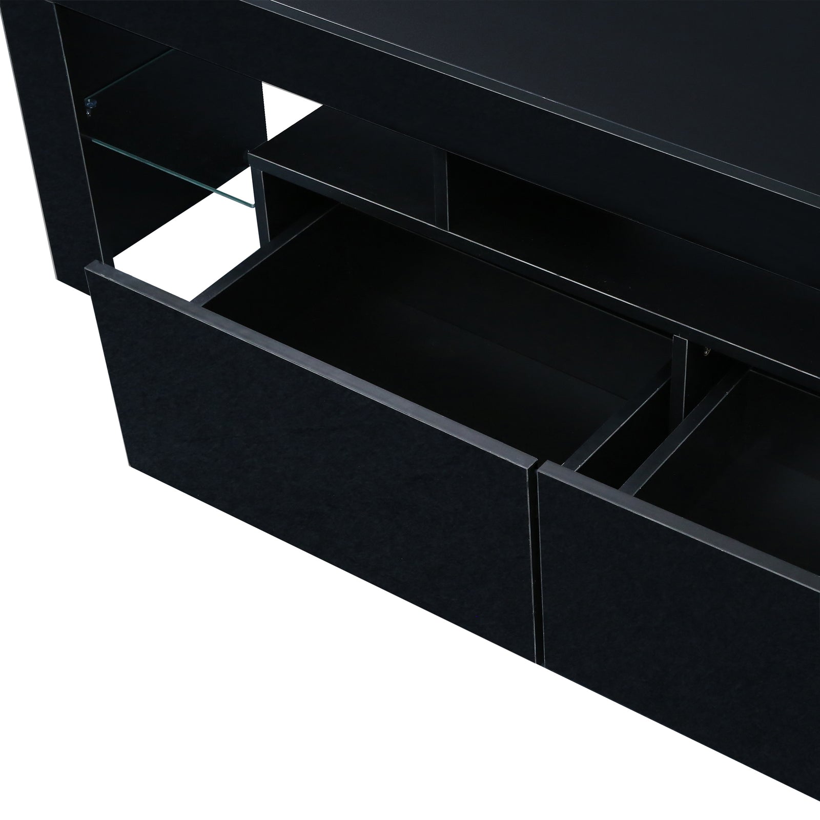 Nøordka Light Dresser Default 63" Mid Century Modern Gloss Black TV Stand With LED Lighting