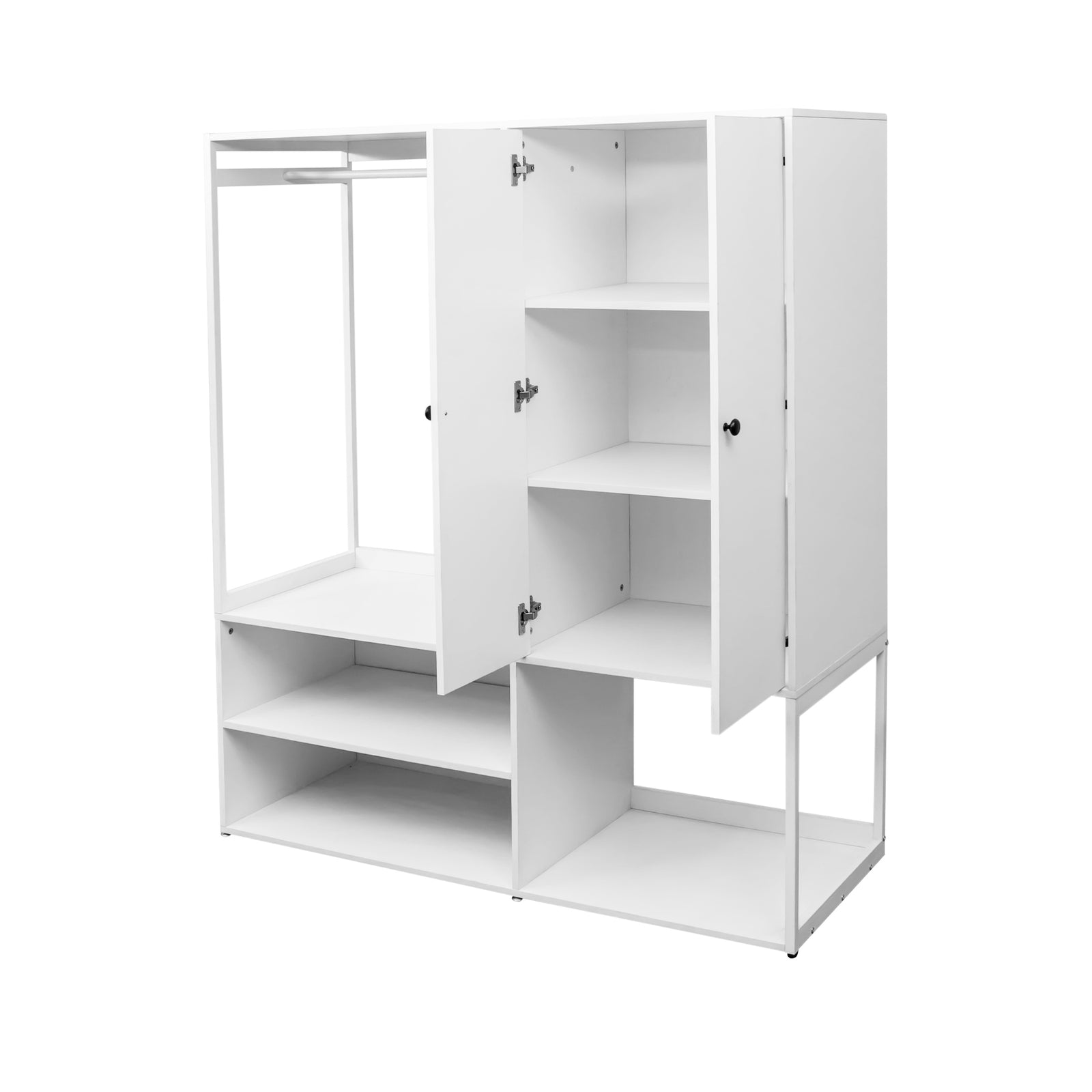 Nøordka Light Dresser Default 63" White High Wardrobe Closet with Shelves & Hanging Rod