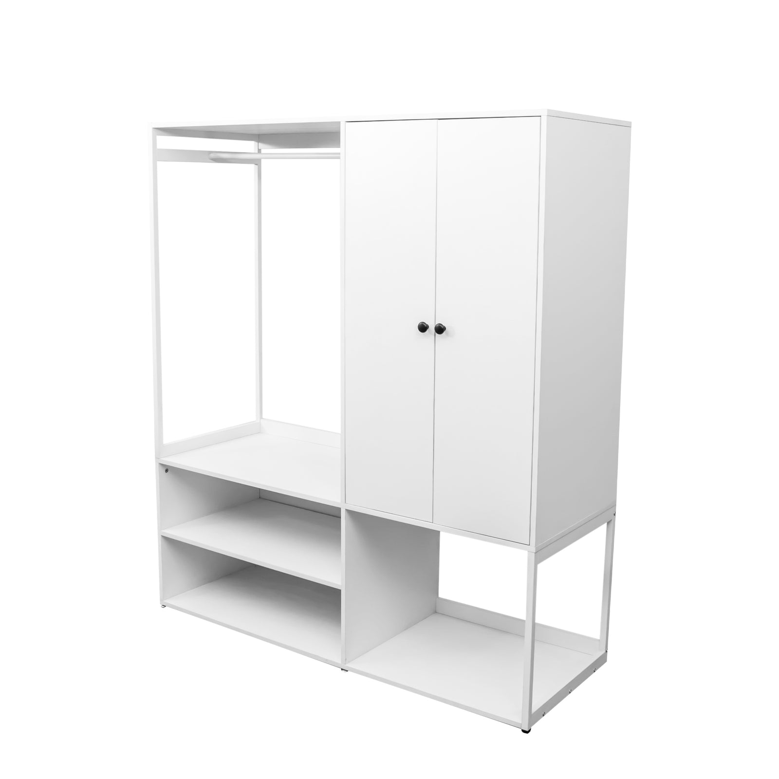 Nøordka Light Dresser Default 63" White High Wardrobe Closet with Shelves & Hanging Rod