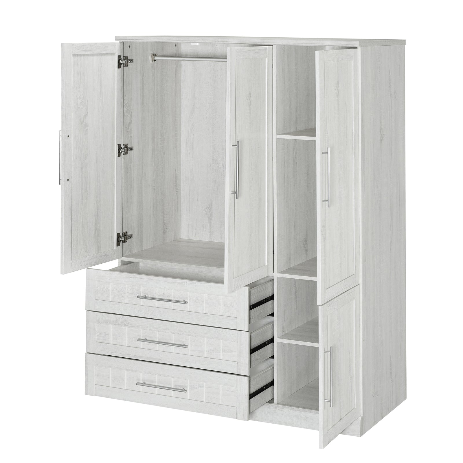 Nøordka Light Dresser Default 67" White 4 Door Wardrobe Armoire Closet with 3 Drawers