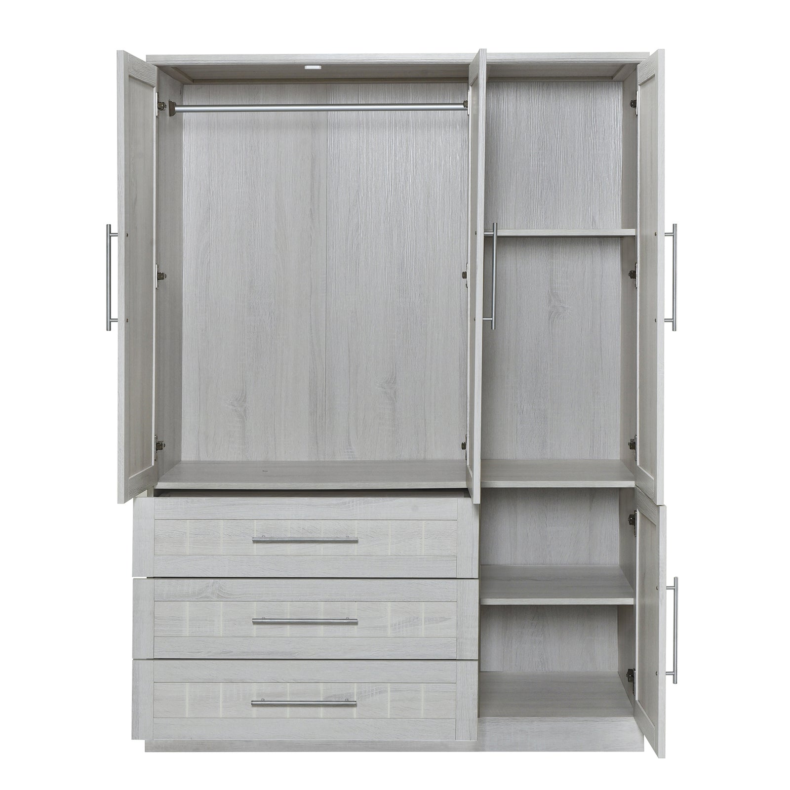 Nøordka Light Dresser Default 67" White 4 Door Wardrobe Armoire Closet with 3 Drawers