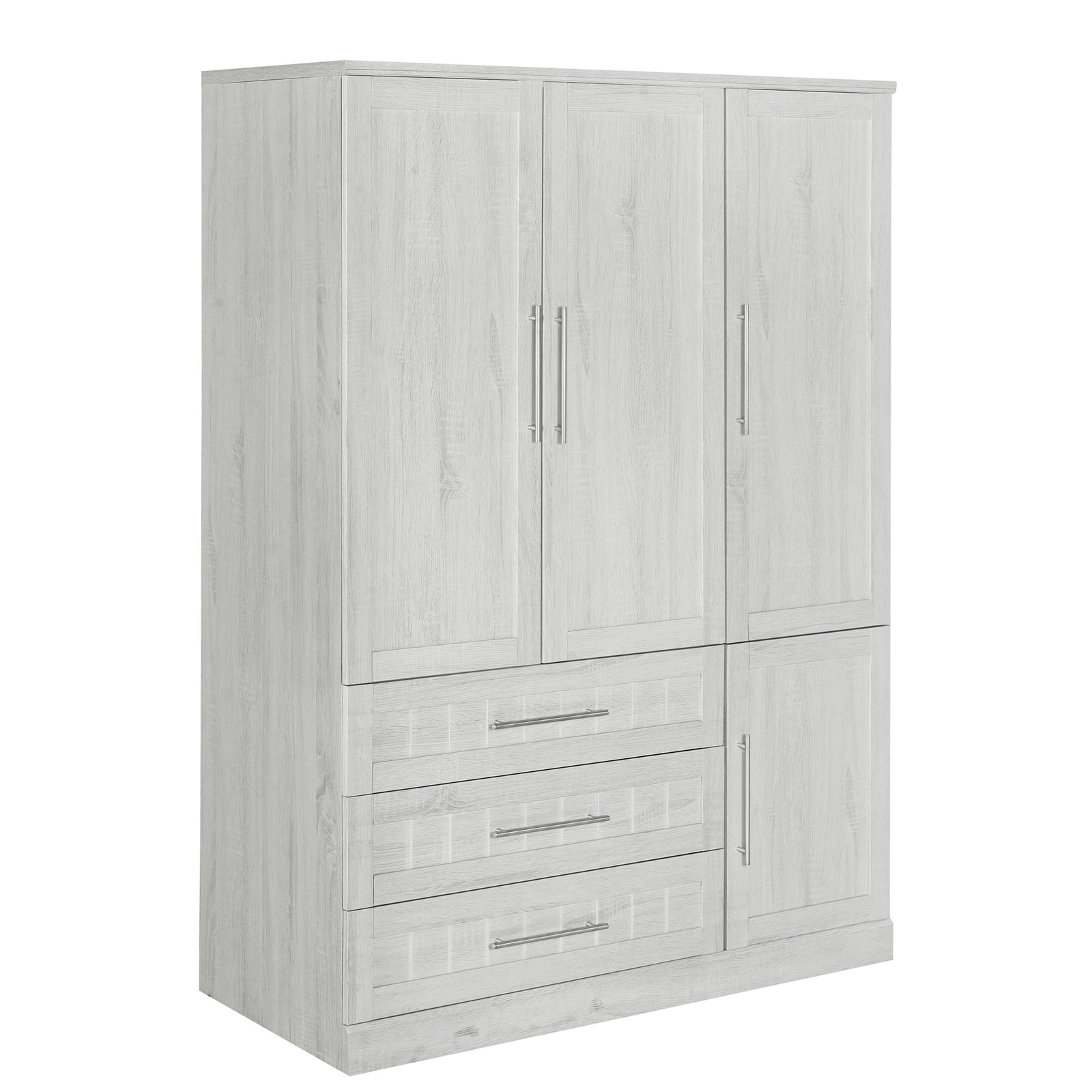 Nøordka Light Dresser Default 67" White 4 Door Wardrobe Armoire Closet with 3 Drawers
