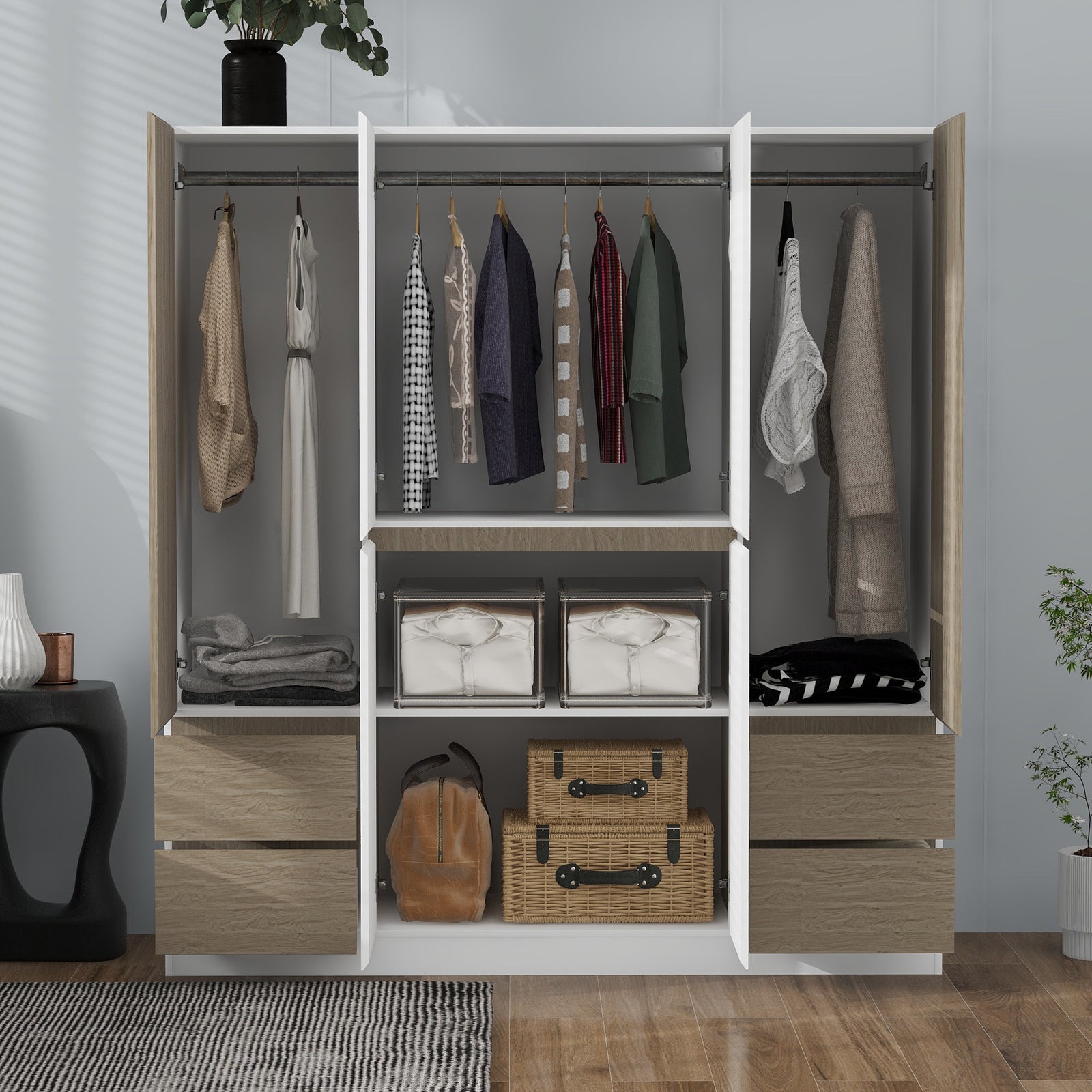 Nøordka Light Dresser Default 68" White & Natural 6-Door Wooden Wardrobe