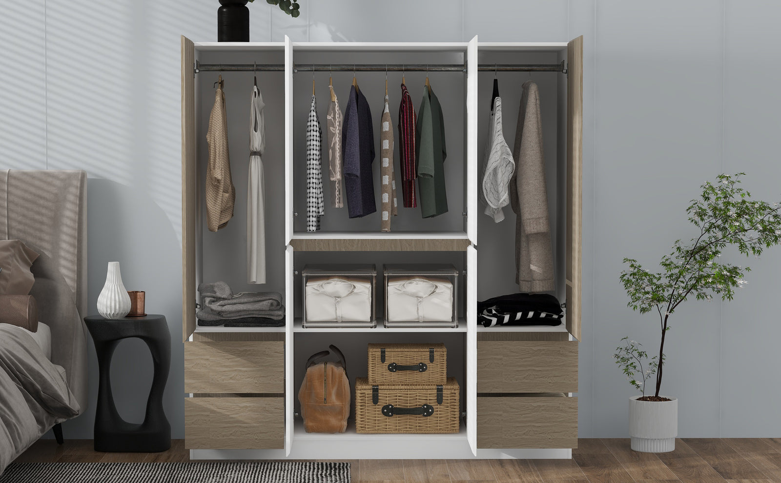 Nøordka Light Dresser Default 68" White & Natural 6-Door Wooden Wardrobe