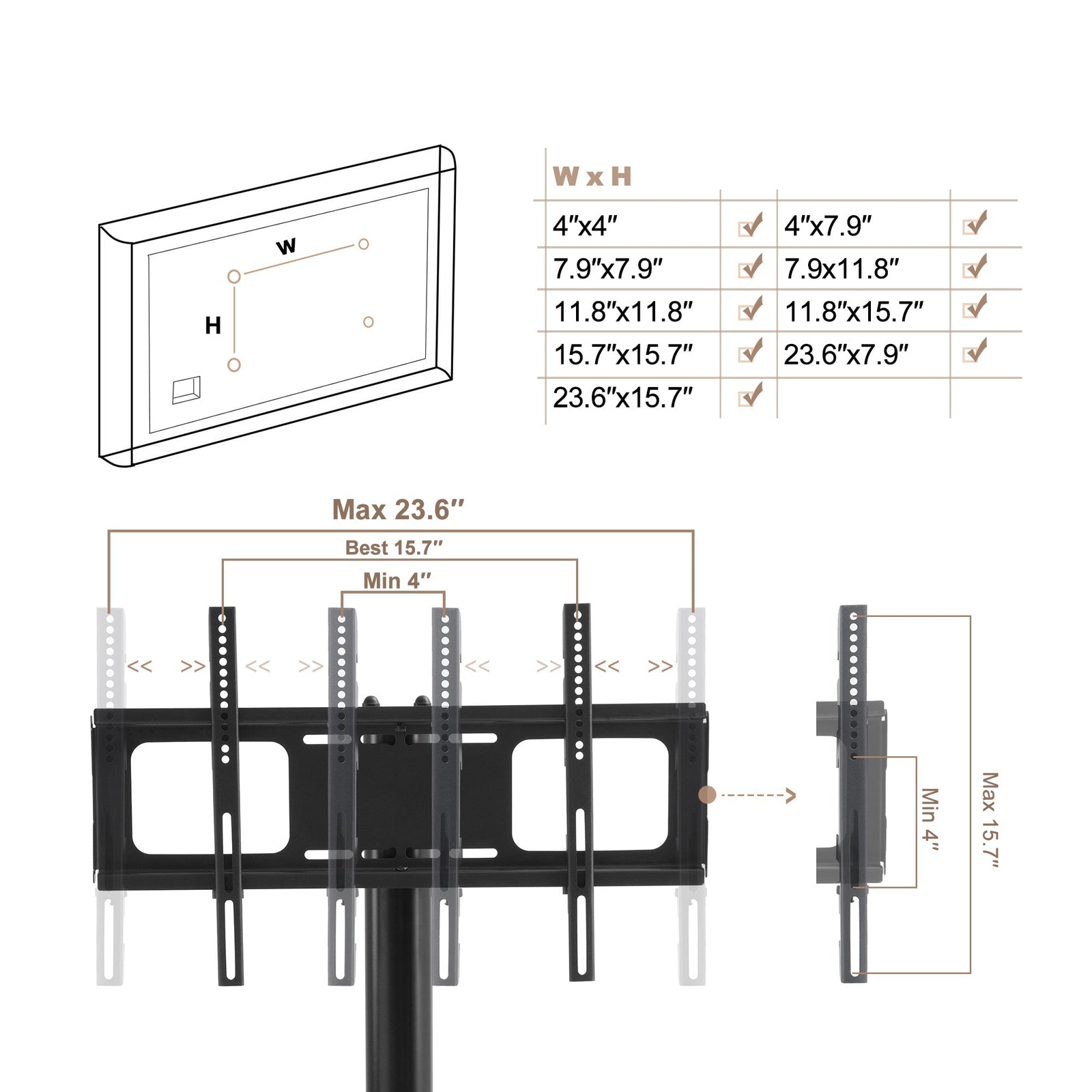 Nøordka Light Dresser Default Black Height & Angle Adjustable Tempered Glass Mobile TV Stand with Locking Wheels