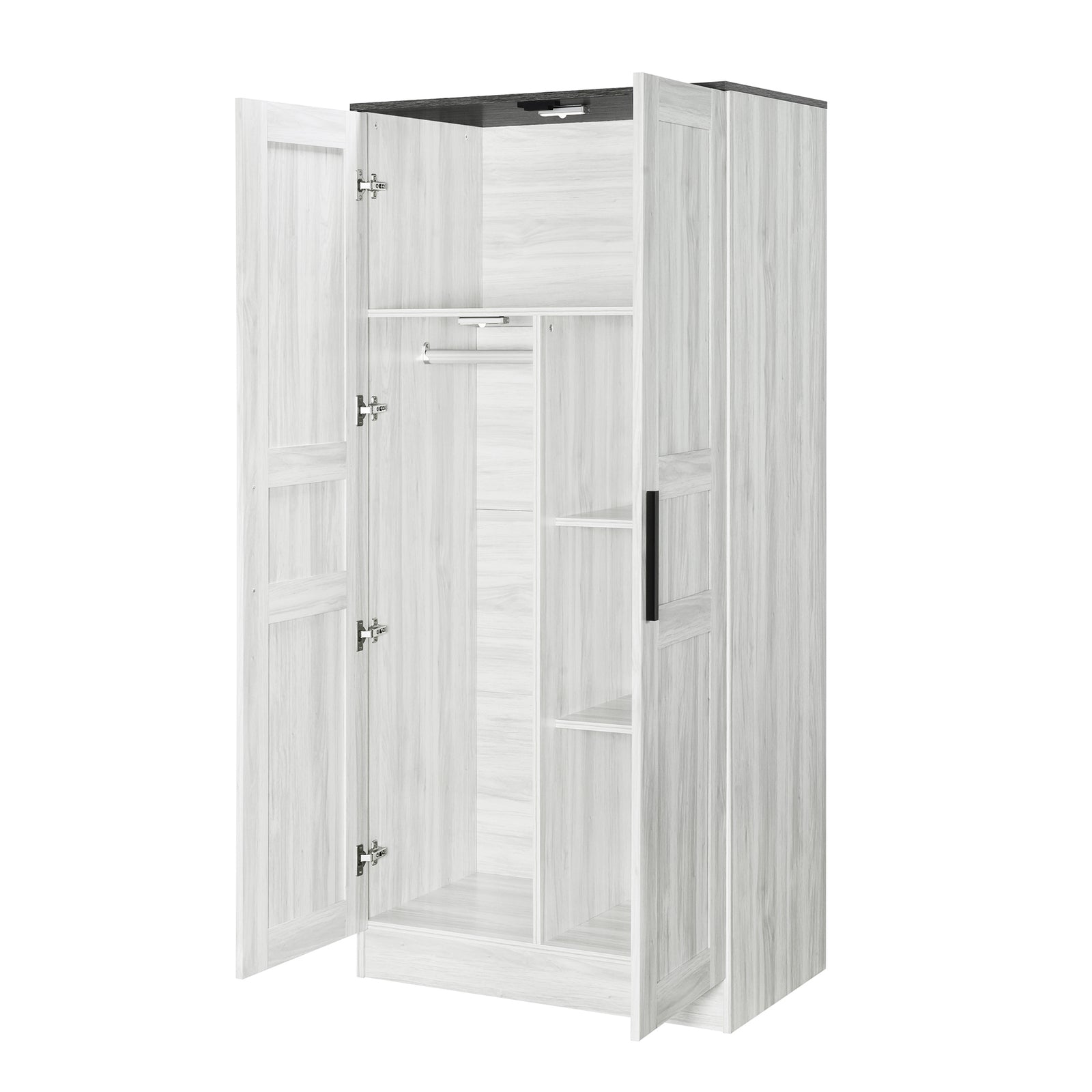 Nøordka Light Dresser Default Gray 2-Door Wooden Wardrobe Armoire with Lighting & 4 Storage Shelves