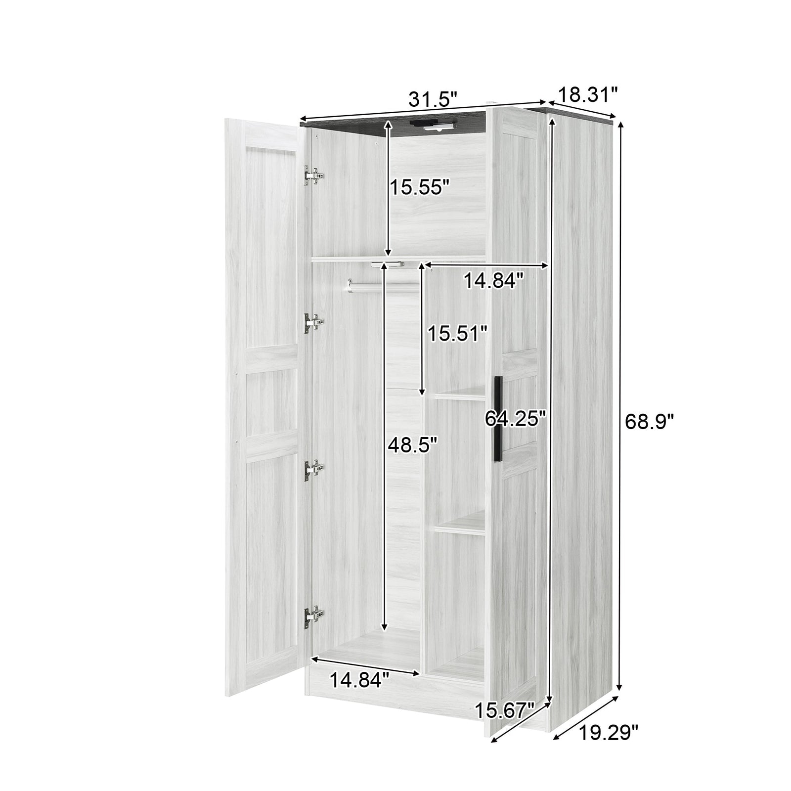 Nøordka Light Dresser Default Gray 2-Door Wooden Wardrobe Armoire with Lighting & 4 Storage Shelves