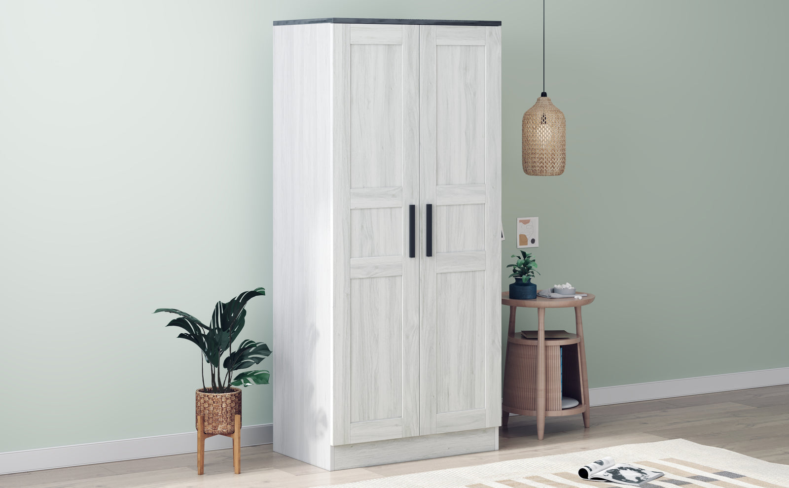Nøordka Light Dresser Default Gray 2-Door Wooden Wardrobe Armoire with Lighting & 4 Storage Shelves