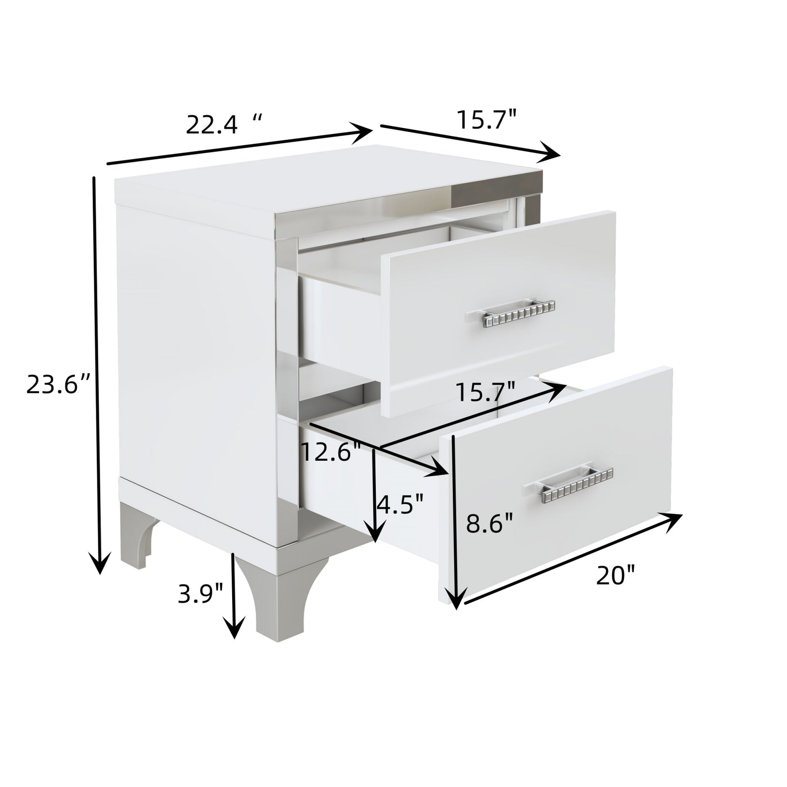 Nøordka Light Dresser Default White 3-Piece Set Dresser & Nightstands with Metal Handling & Mirror Decoration