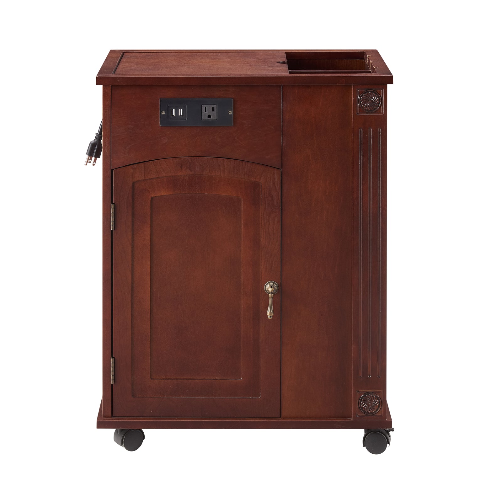 Nøordka Light Nightstand Default 13" Red Walnut Traditional End Table with Charging Station & USB Ports