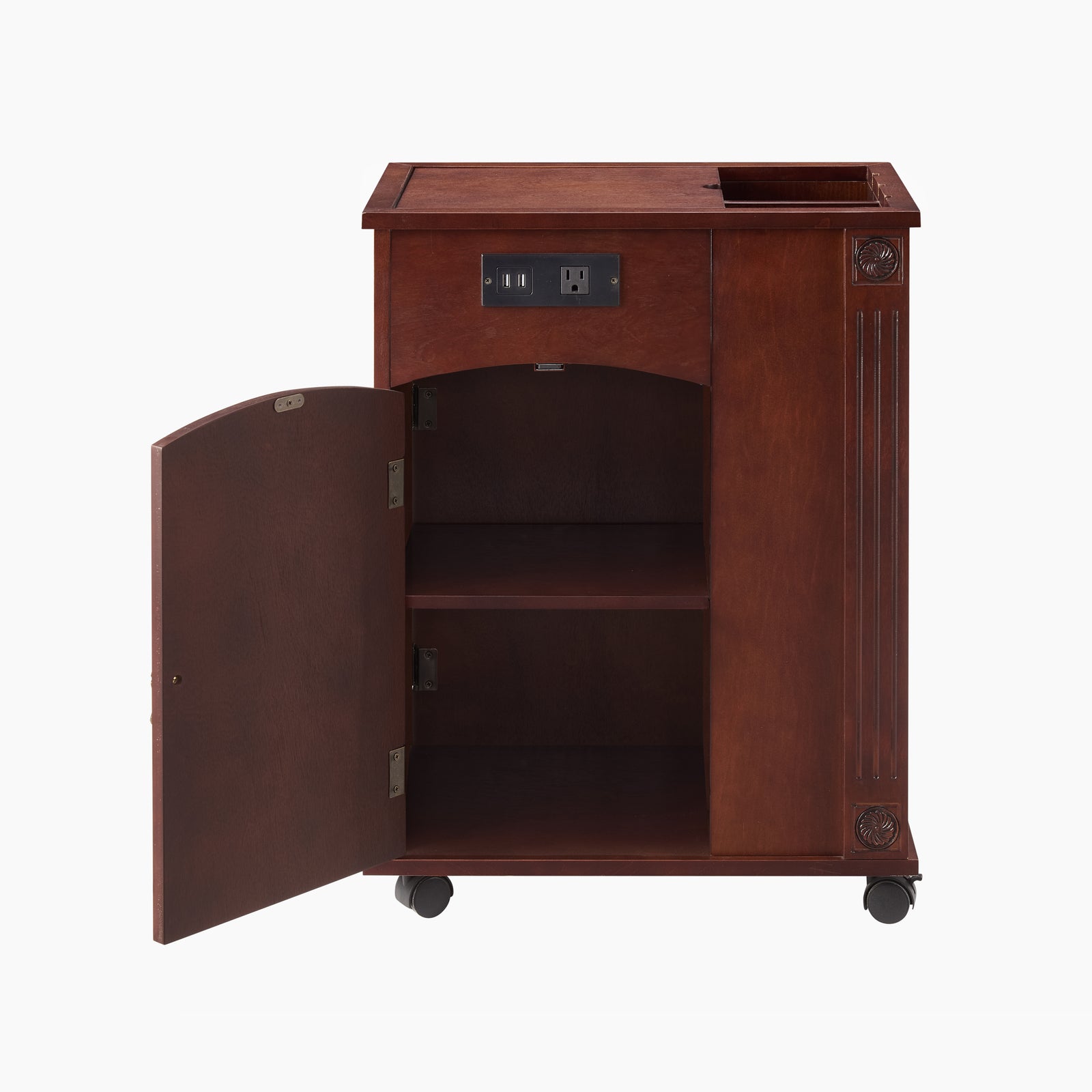 Nøordka Light Nightstand Default 13" Red Walnut Traditional End Table with Charging Station & USB Ports