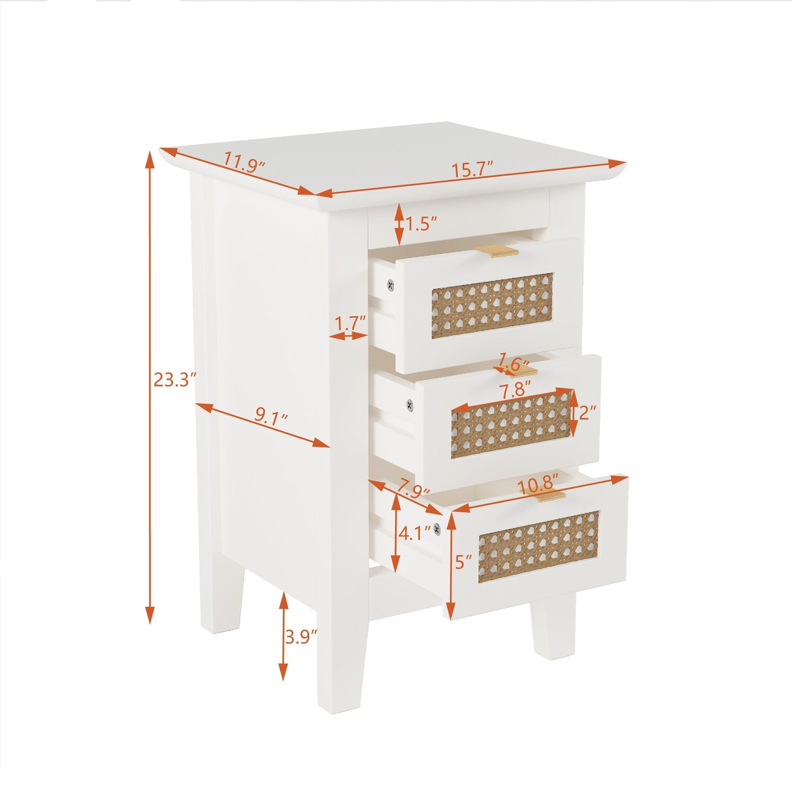 Nøordka Light Nightstand Default 15" White Rattan-Woven Wooden Nightstand Set