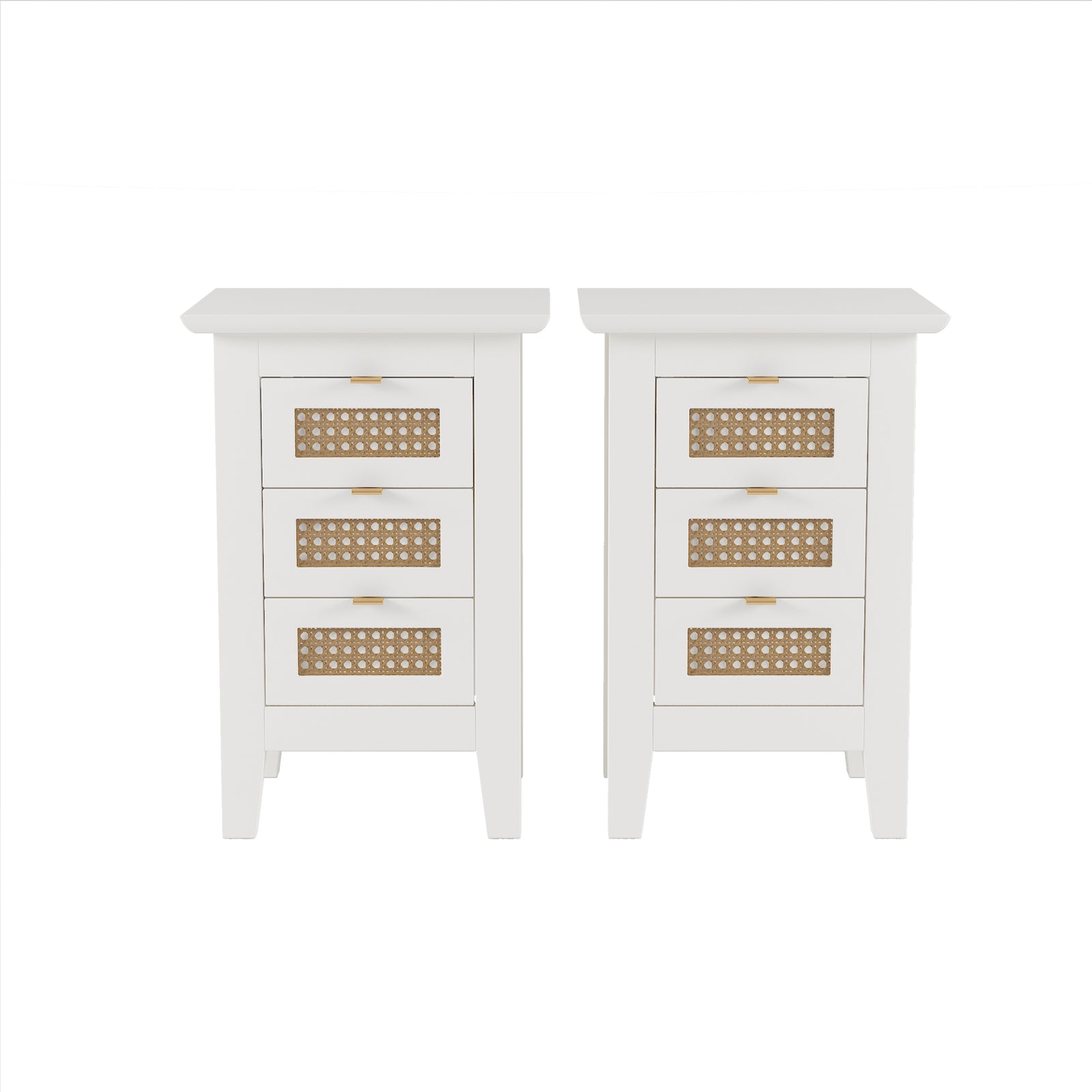 Nøordka Light Nightstand Default 15" White Rattan-Woven Wooden Nightstand Set