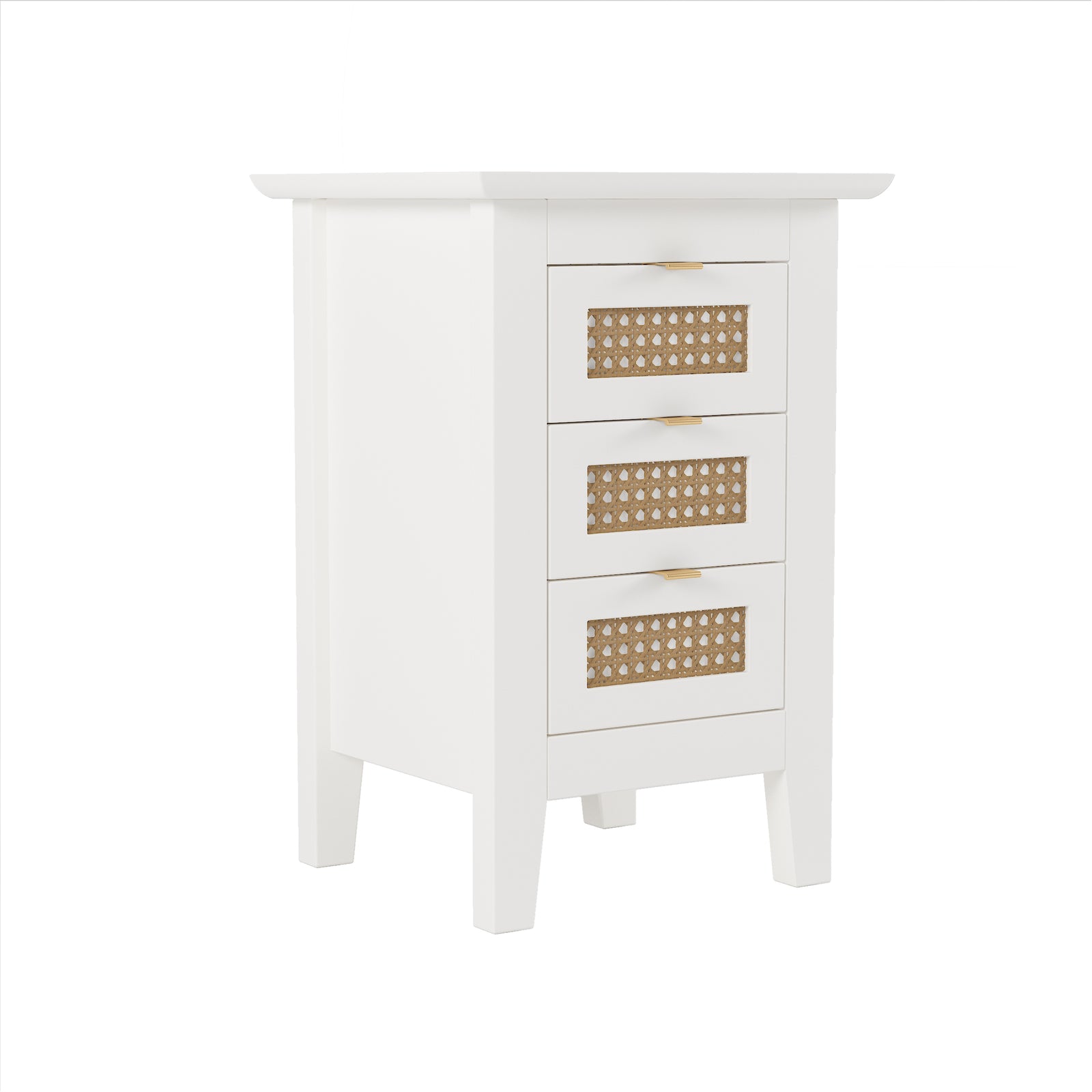 Nøordka Light Nightstand Default 15" White Rattan-Woven Wooden Nightstand Set