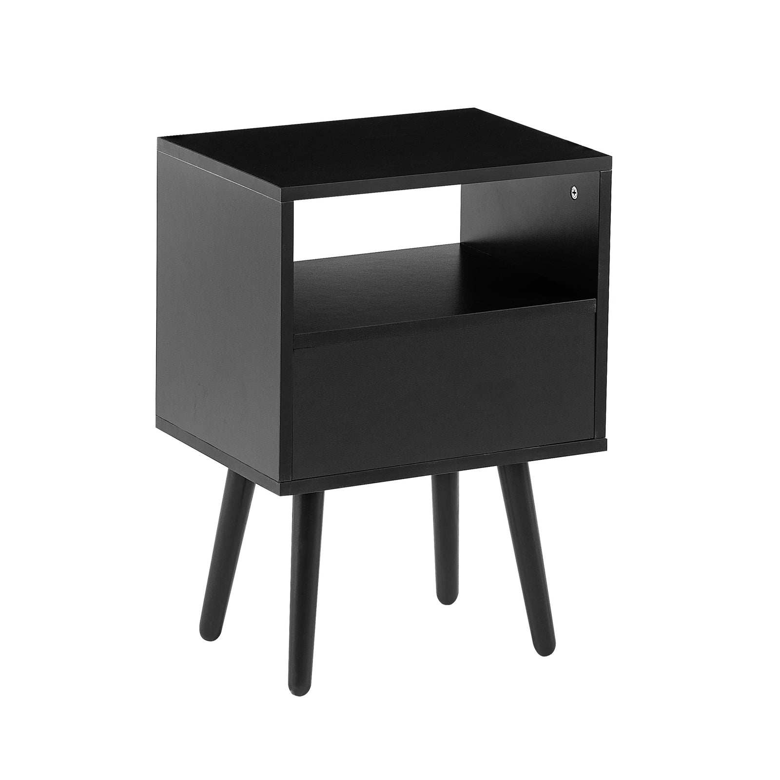 Nøordka Light Nightstand Default 16" Black & Rattan End Table with Drawer & Solid Wood Legs