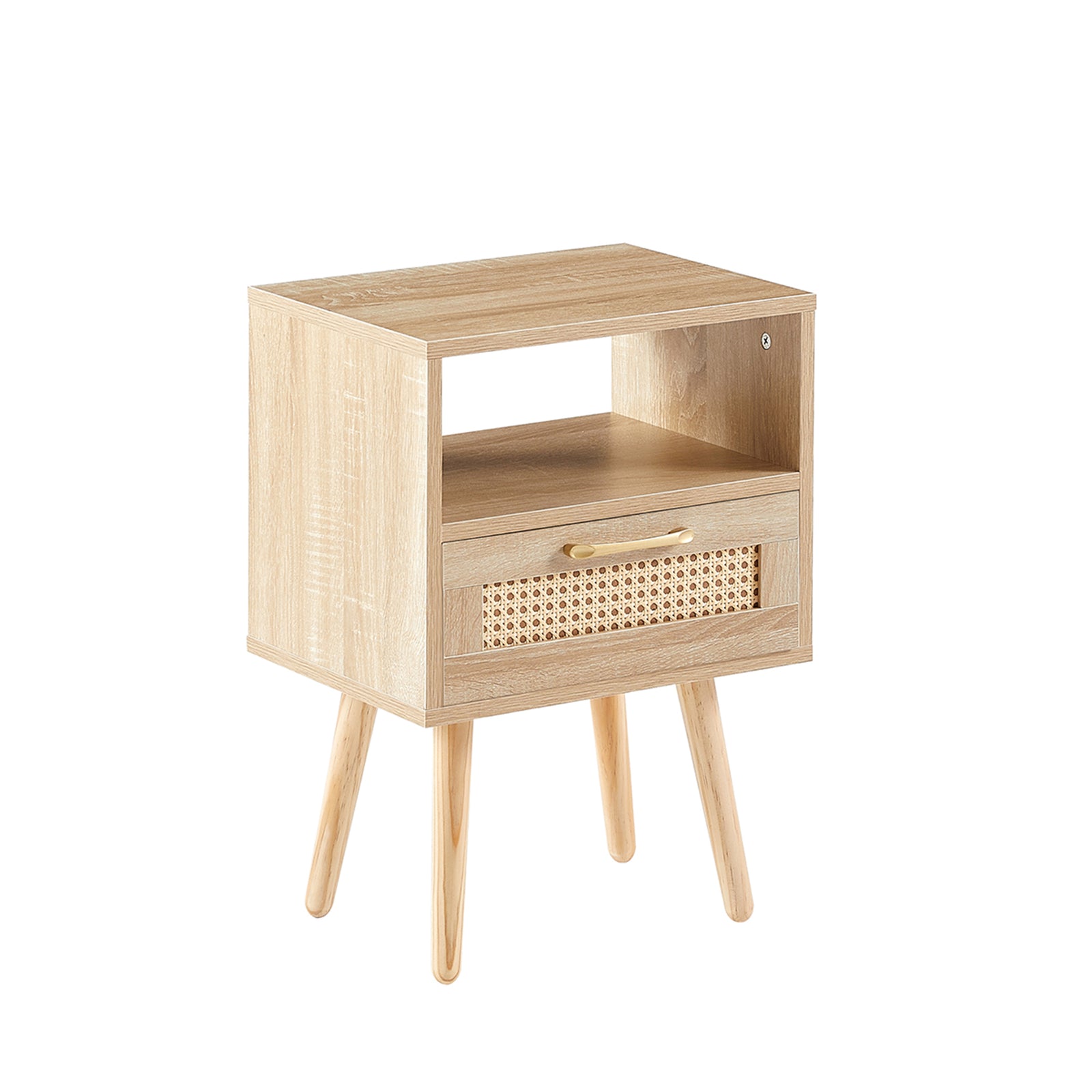 Nøordka Light Nightstand Default 16" Natural Rattan End Table with Drawer & Solid Wood Legs
