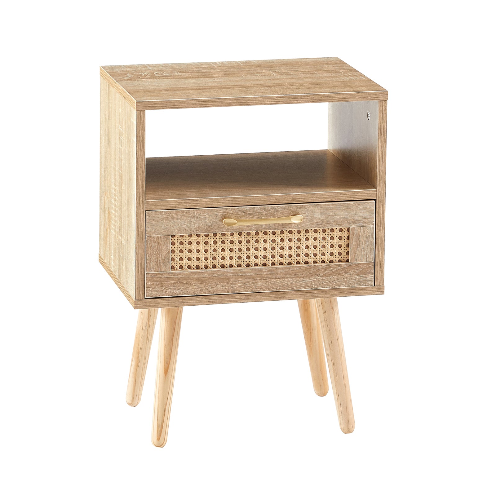 Nøordka Light Nightstand Default 16" Natural Rattan End Table with Drawer & Solid Wood Legs