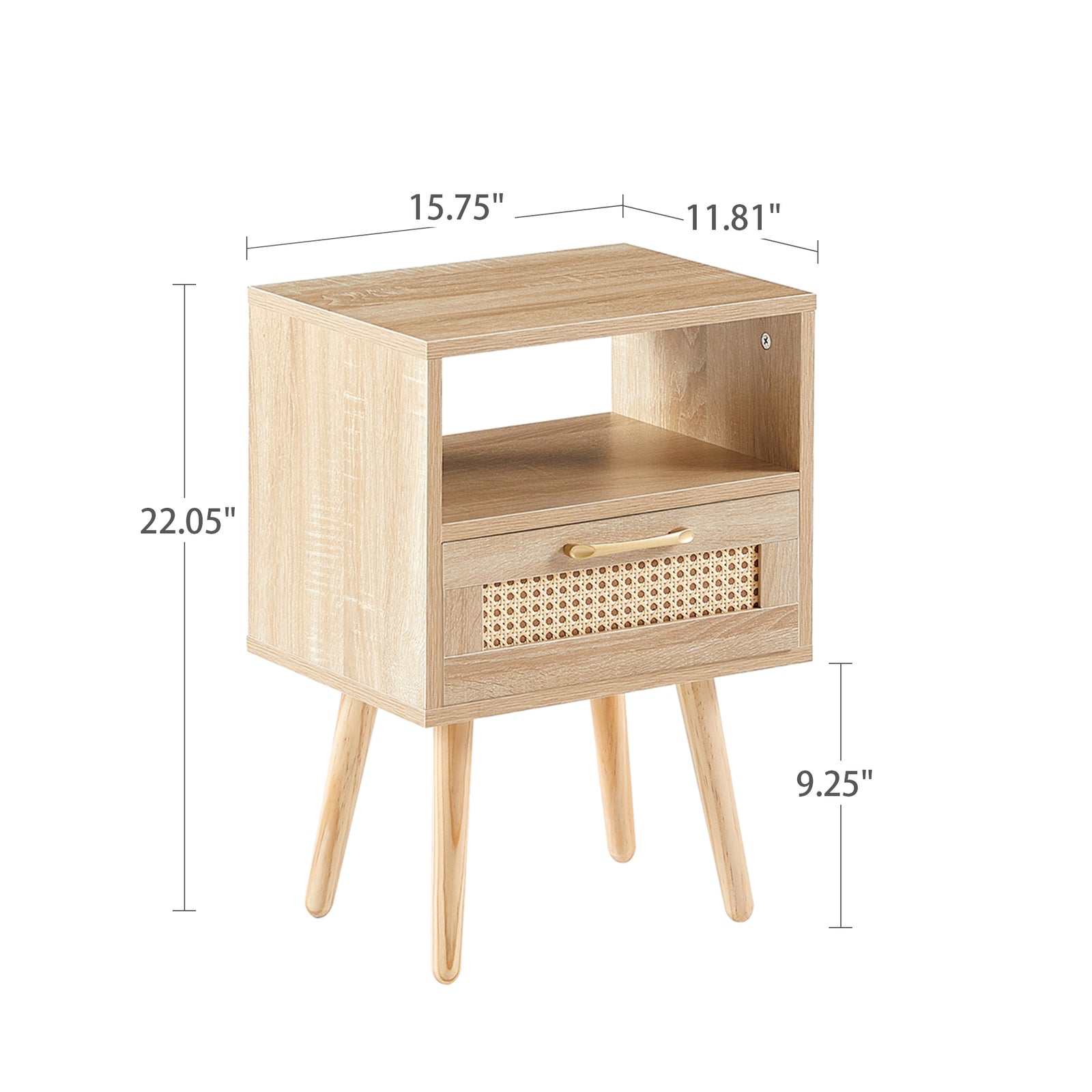Nøordka Light Nightstand Default 16" Natural Rattan End Table with Drawer & Solid Wood Legs