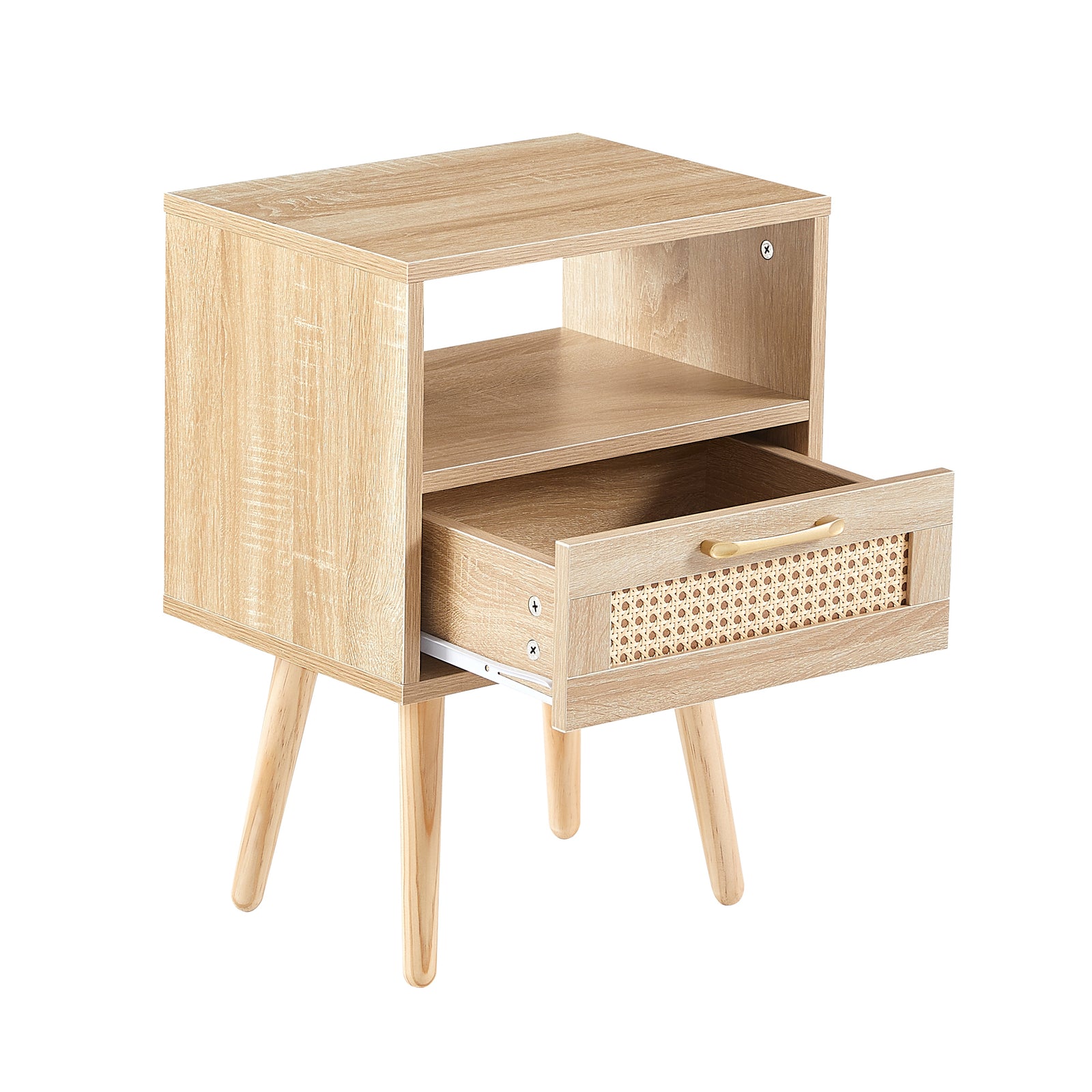Nøordka Light Nightstand Default 16" Natural Rattan End Table with Drawer & Solid Wood Legs