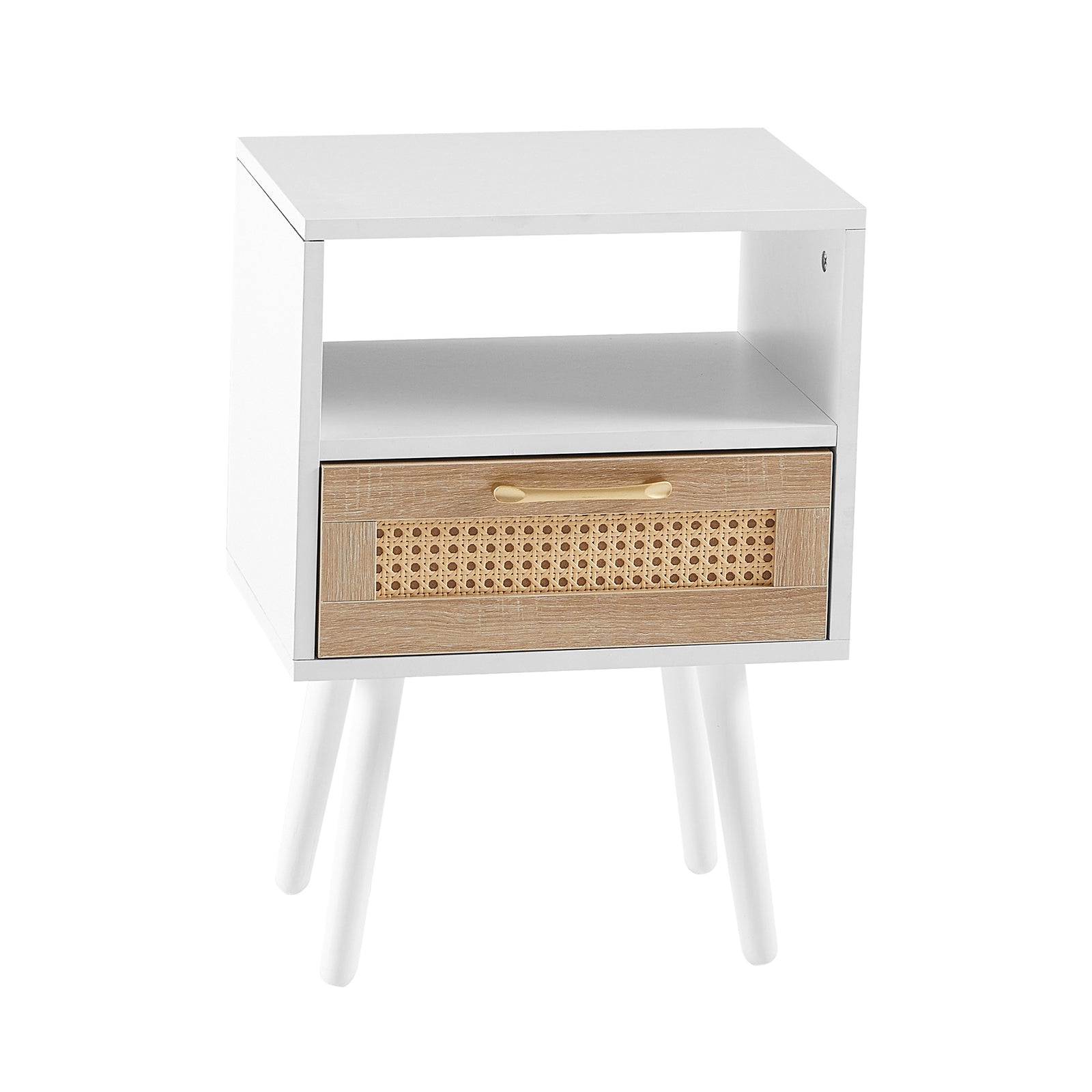 Nøordka Light Nightstand Default 16" White Rattan End Table with Drawer & Solid Wood Legs