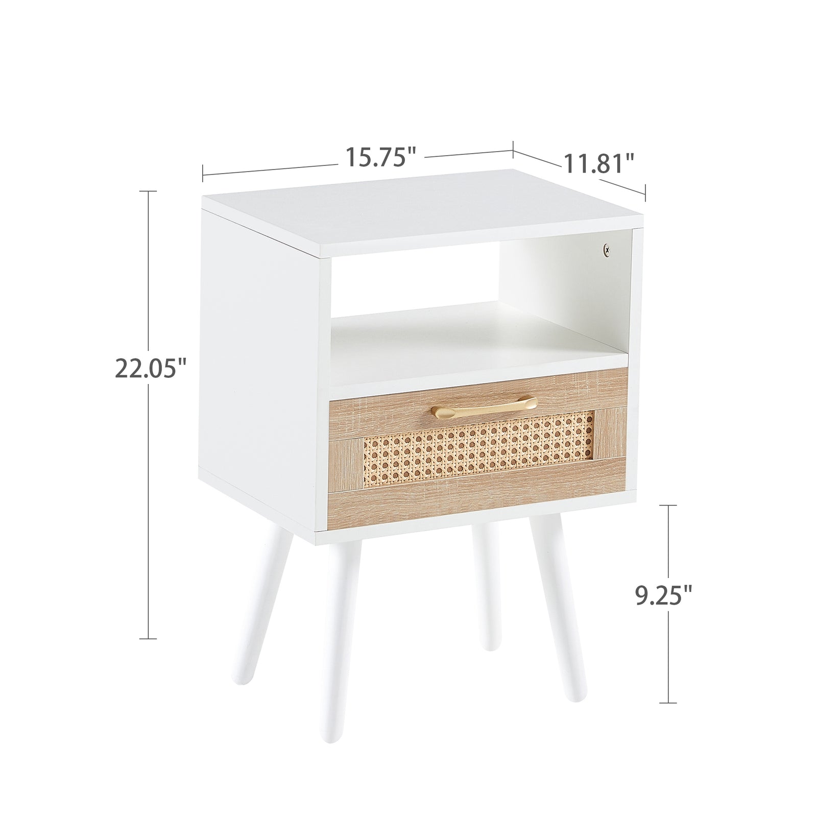 Nøordka Light Nightstand Default 16" White Rattan End Table with Drawer & Solid Wood Legs