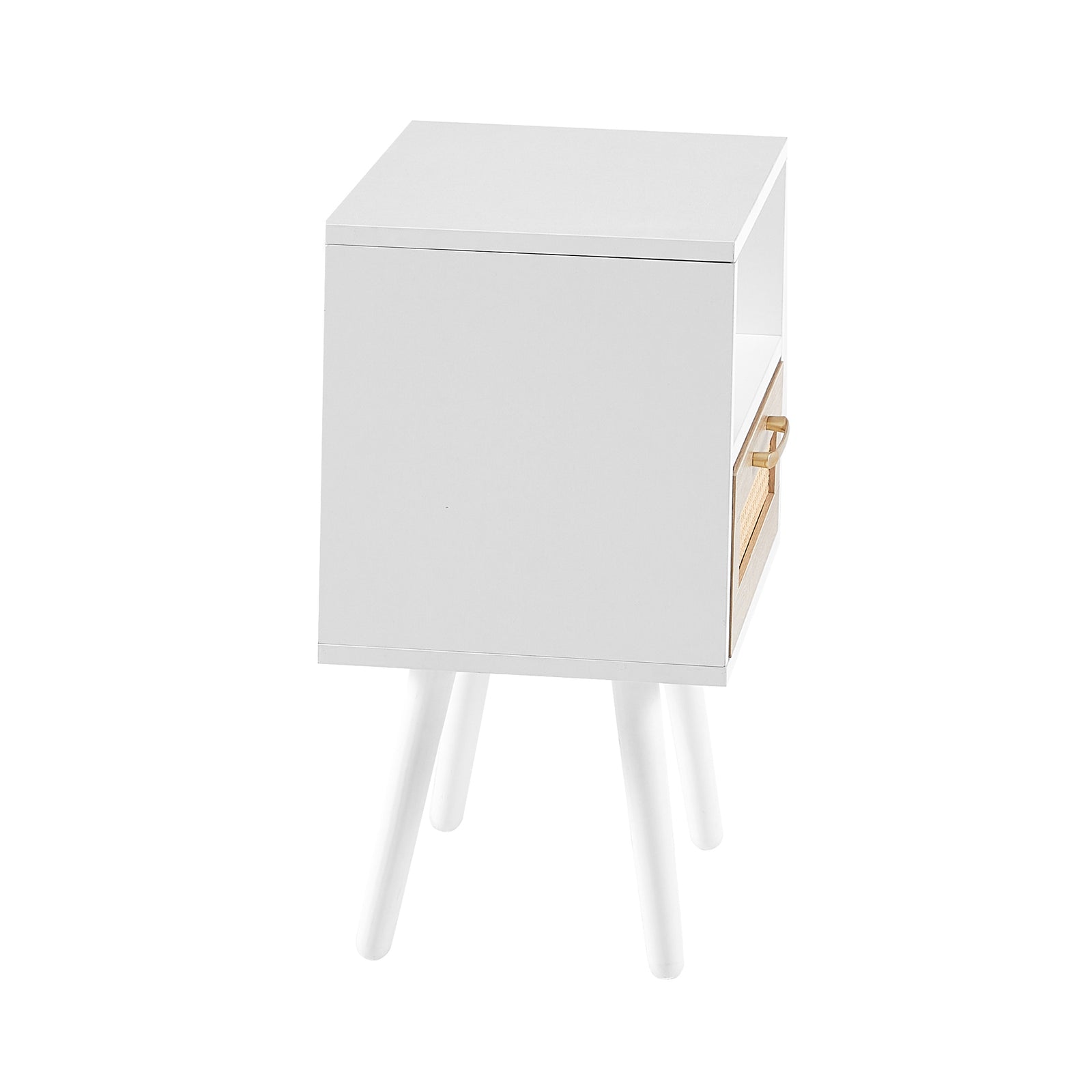 Nøordka Light Nightstand Default 16" White Rattan End Table with Drawer & Solid Wood Legs