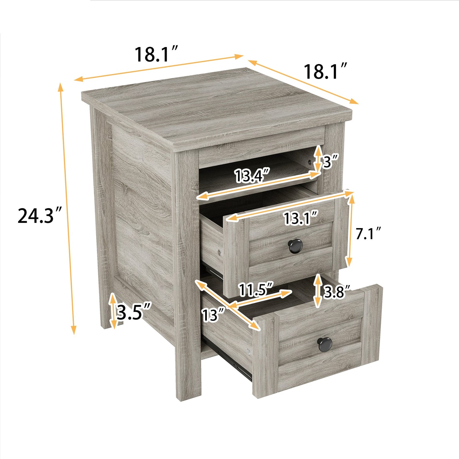 Nøordka Light Nightstand Default 18" Farmhouse Antique Gray Wooden Nightstand