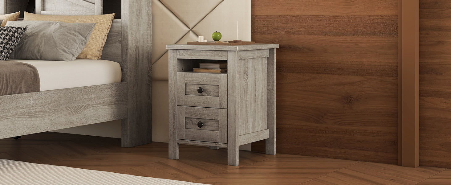 Nøordka Light Nightstand Default 18" Farmhouse Antique Gray Wooden Nightstand