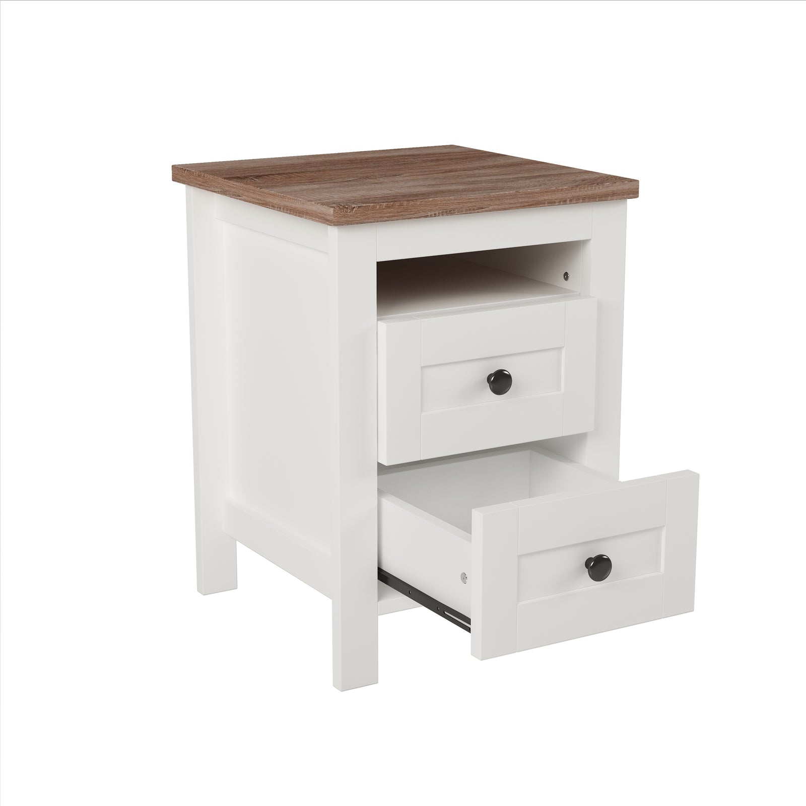 Nøordka Light Nightstand Default 18" Farmhouse White Nightstand with Walnut Accents