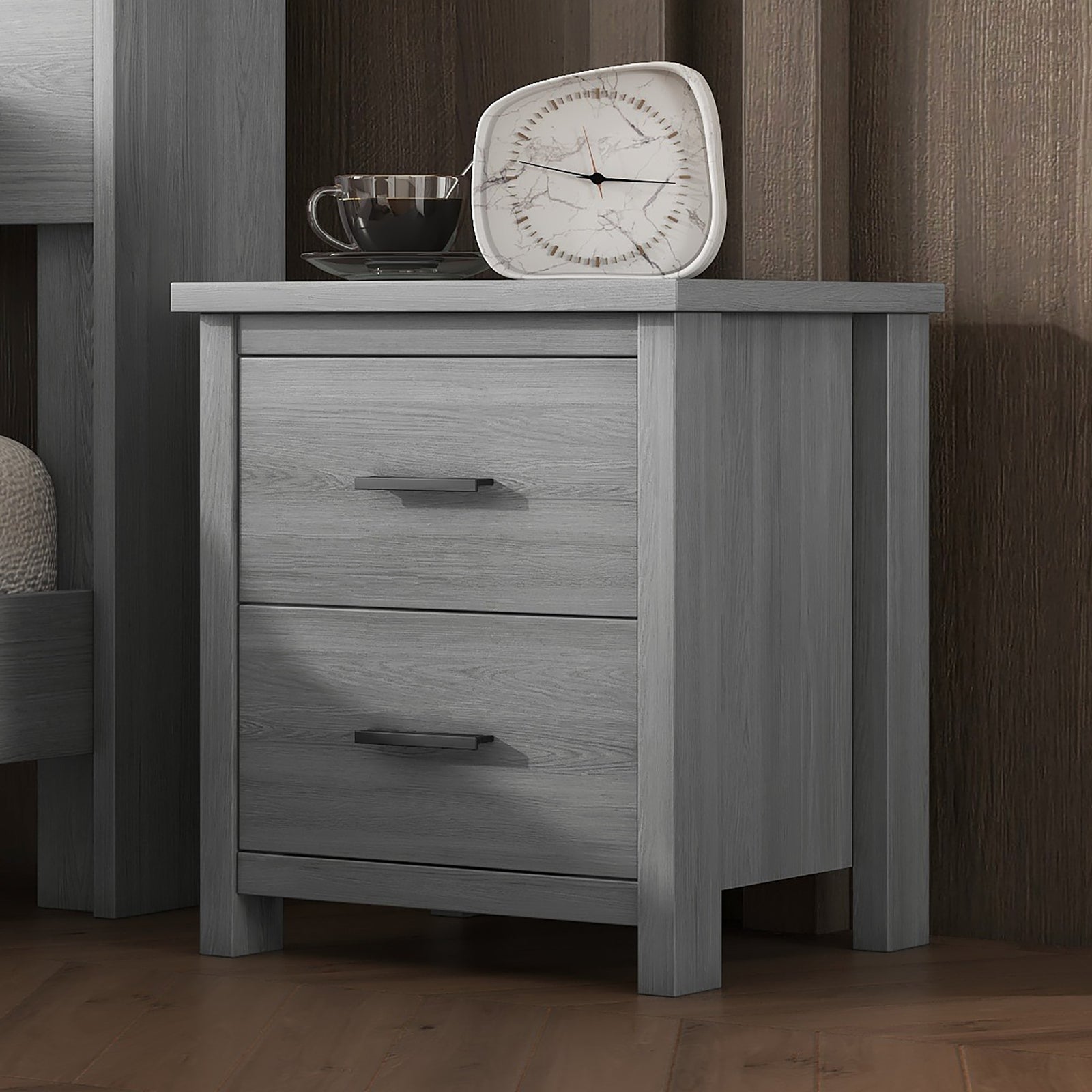 Nøordka Light Nightstand Default 19" Light Gray Vintage Wooden Nightstand