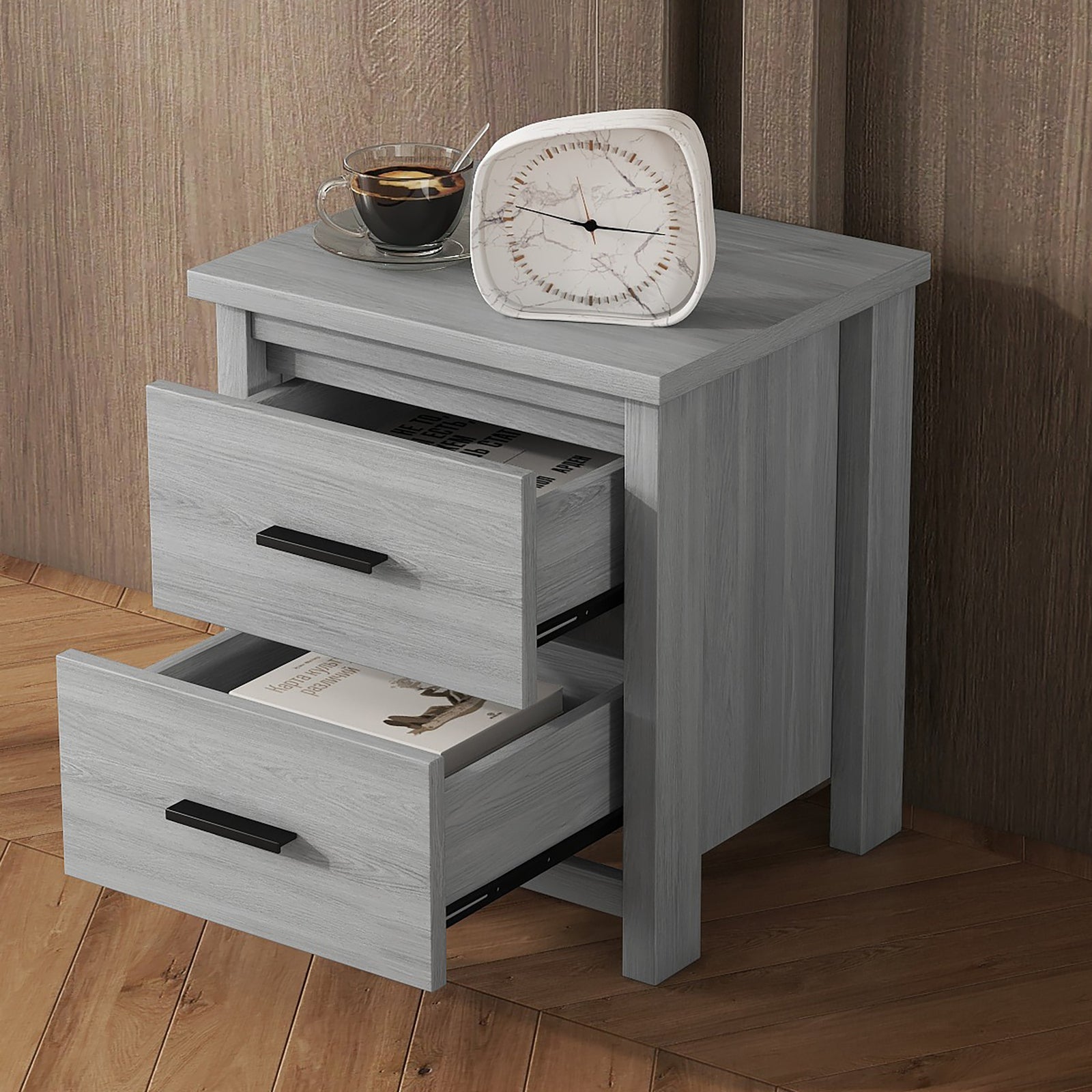 Nøordka Light Nightstand Default 19" Light Gray Vintage Wooden Nightstand
