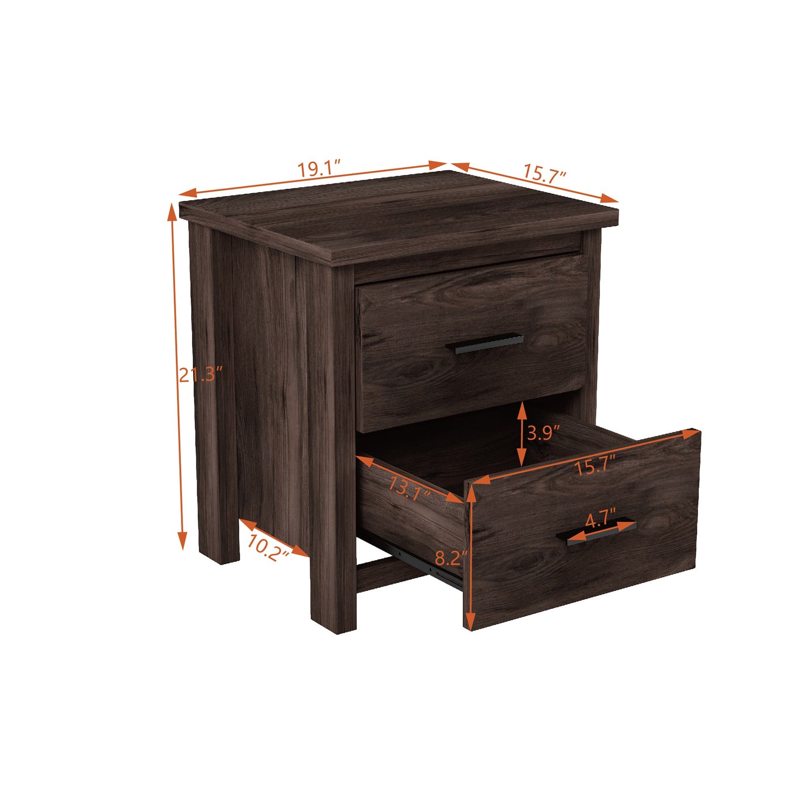 Nøordka Light Nightstand Default 20" Dark Walnut Vintage Two Drawer Nightstand