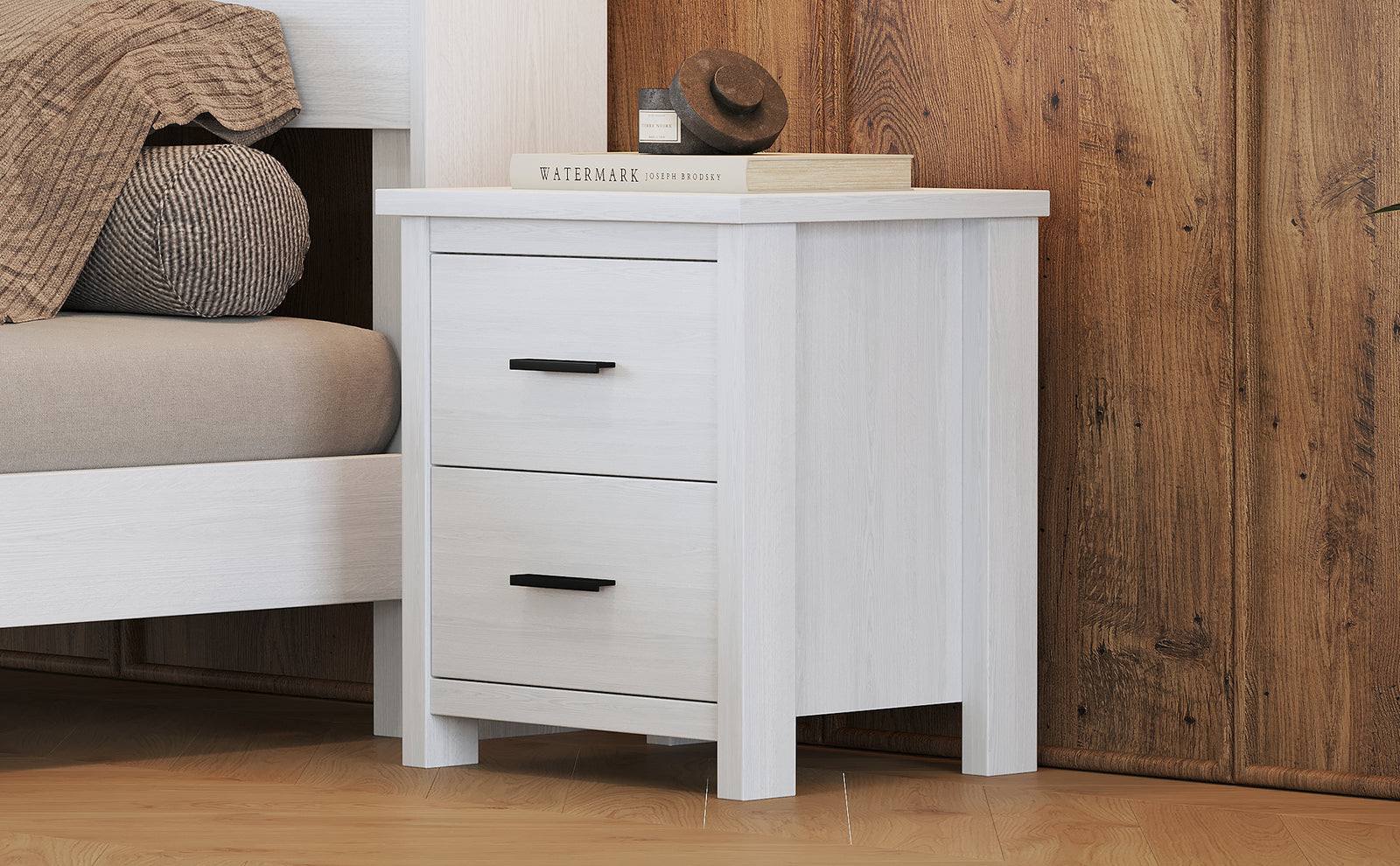 Nøordka Light Nightstand Default 20" Vintage White Two Drawer Wooden Nightstand