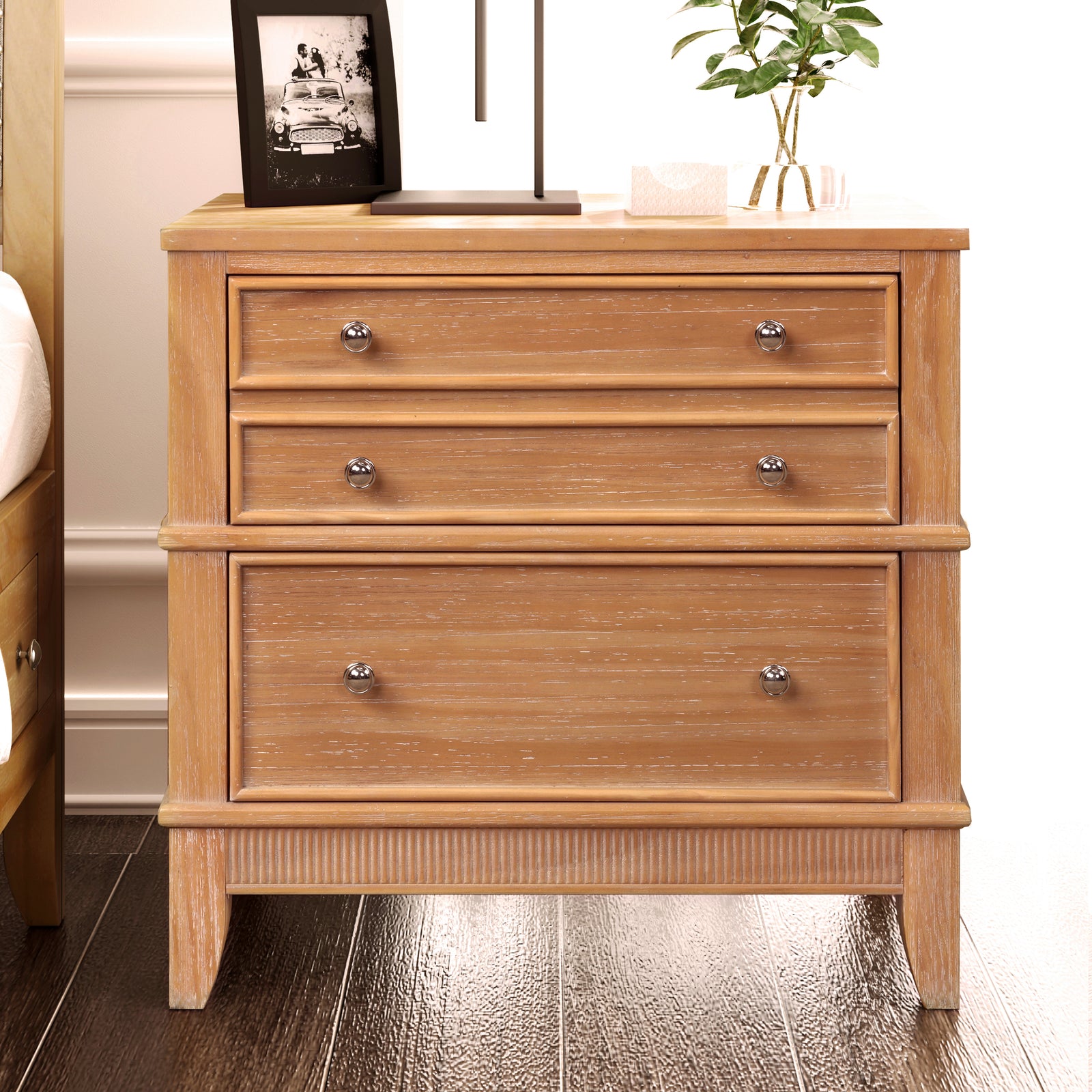 Nøordka Light Nightstand Default 28" Solid Wood Hazel 3-Drawer Nightstand & Side Table