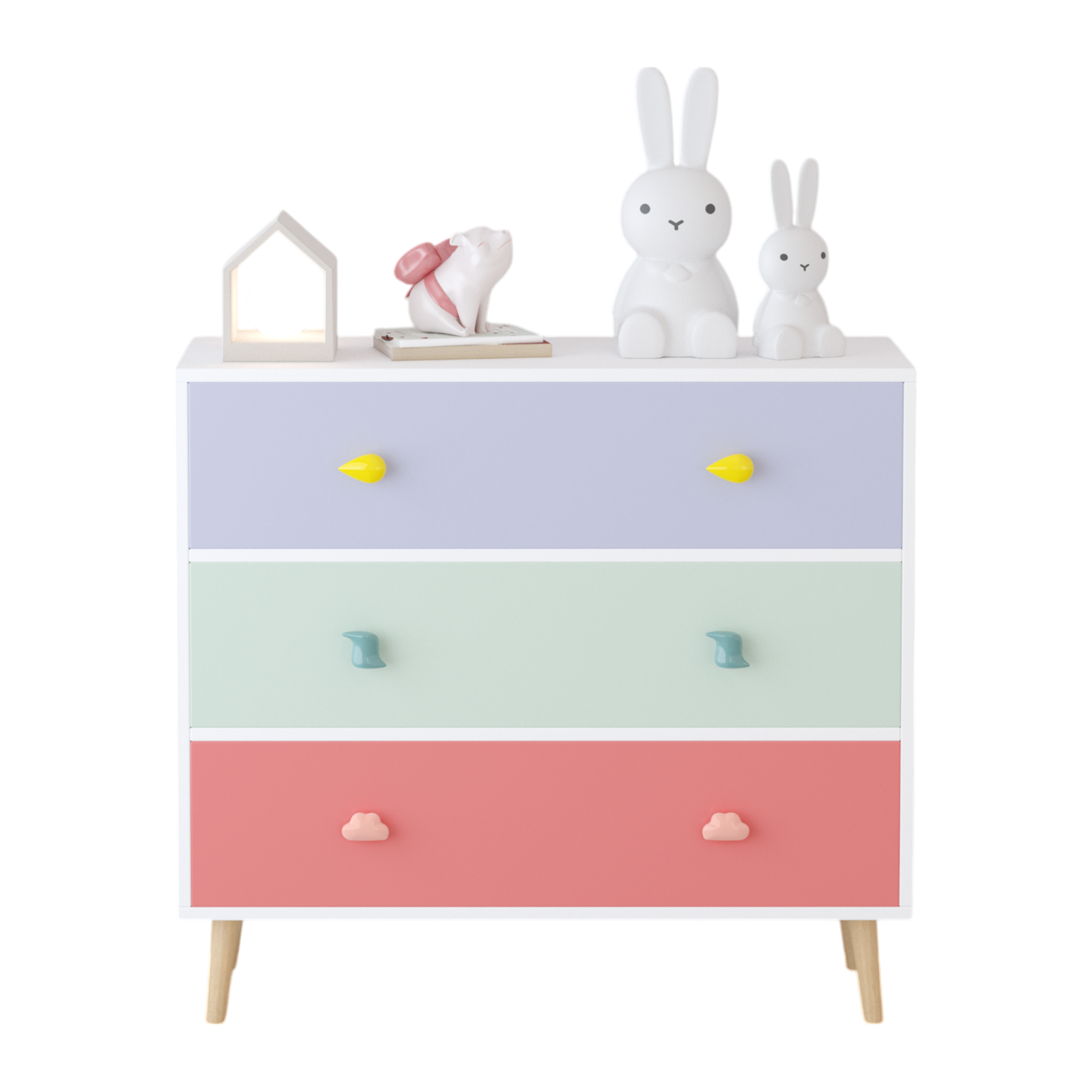 Nøordka Light Nightstand Default 32" Colorful Kids 3 Drawer Dresser & Nightstand