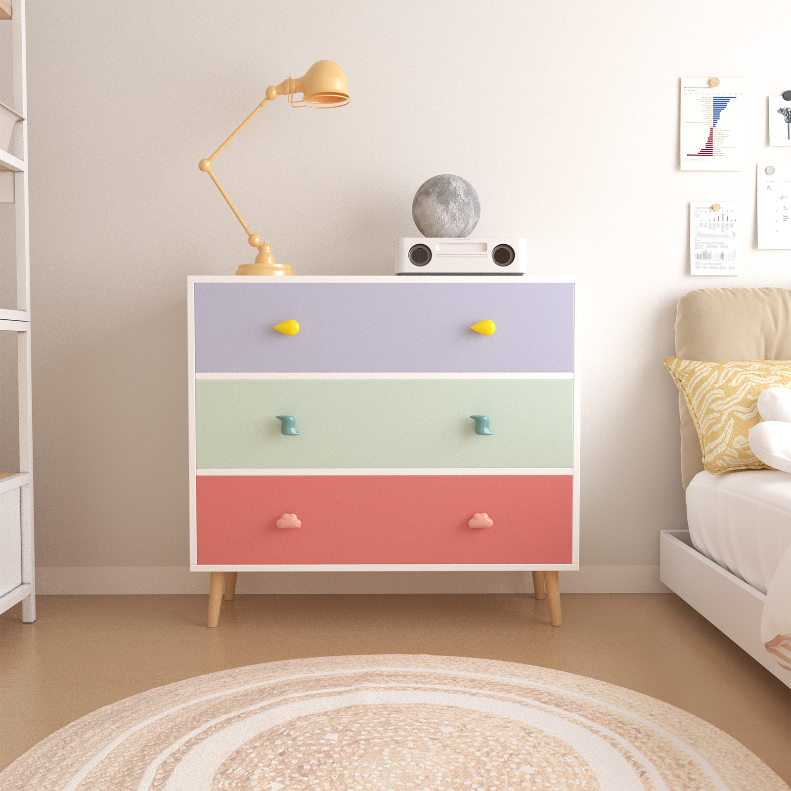 Nøordka Light Nightstand Default 32" Colorful Kids 3 Drawer Dresser & Nightstand