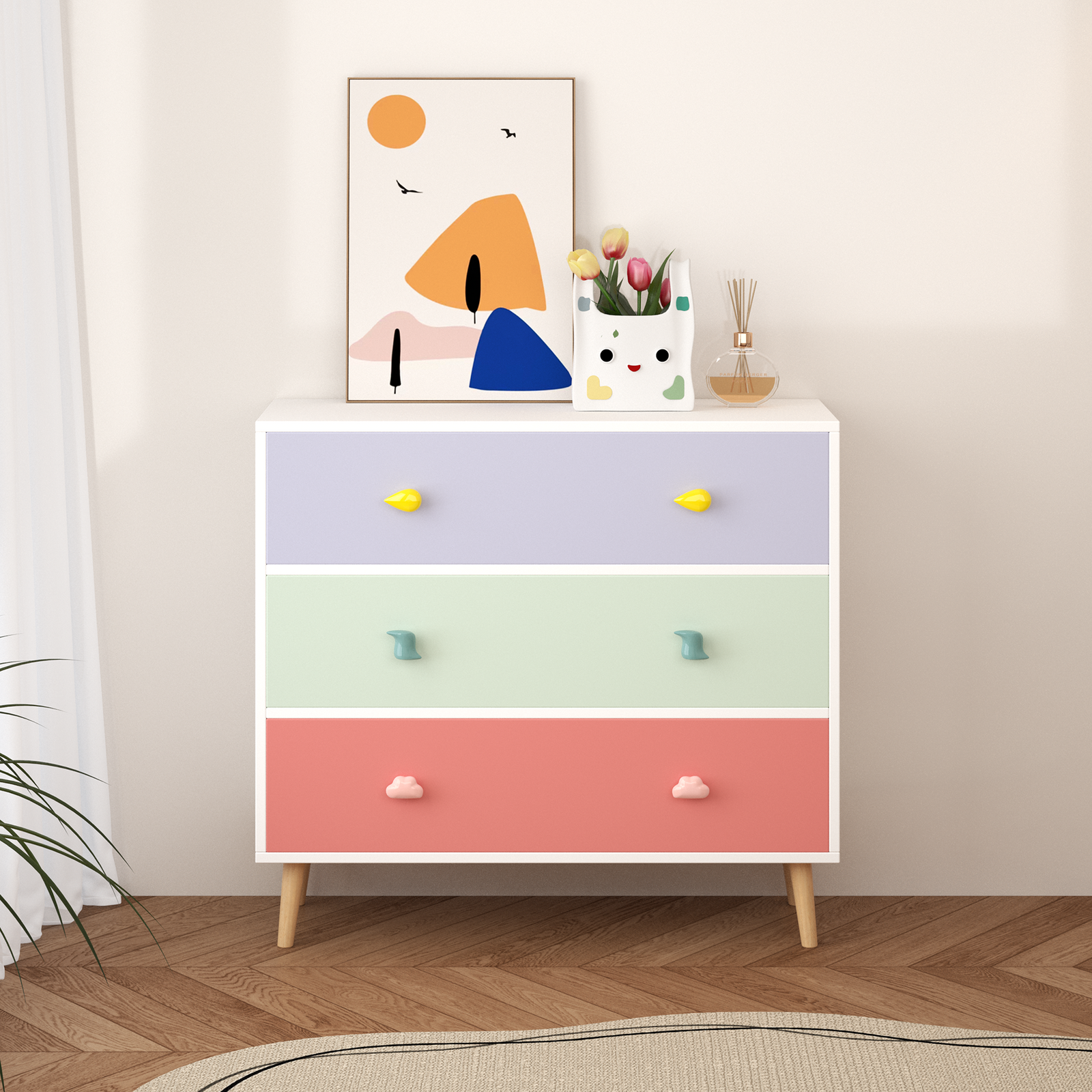 Nøordka Light Nightstand Default 32" Colorful Kids 3 Drawer Dresser & Nightstand