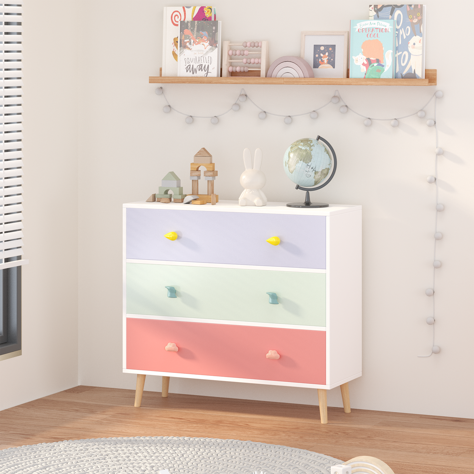 Nøordka Light Nightstand Default 32" Colorful Kids 3 Drawer Dresser & Nightstand