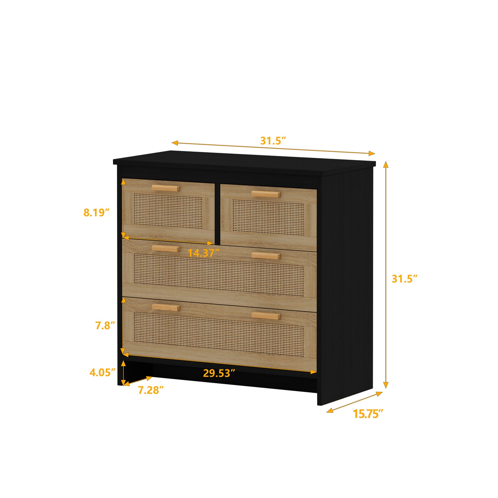Nøordka Light Sideboard Default 32" Mid Century Modern Rattan Cabinet with Black Accents