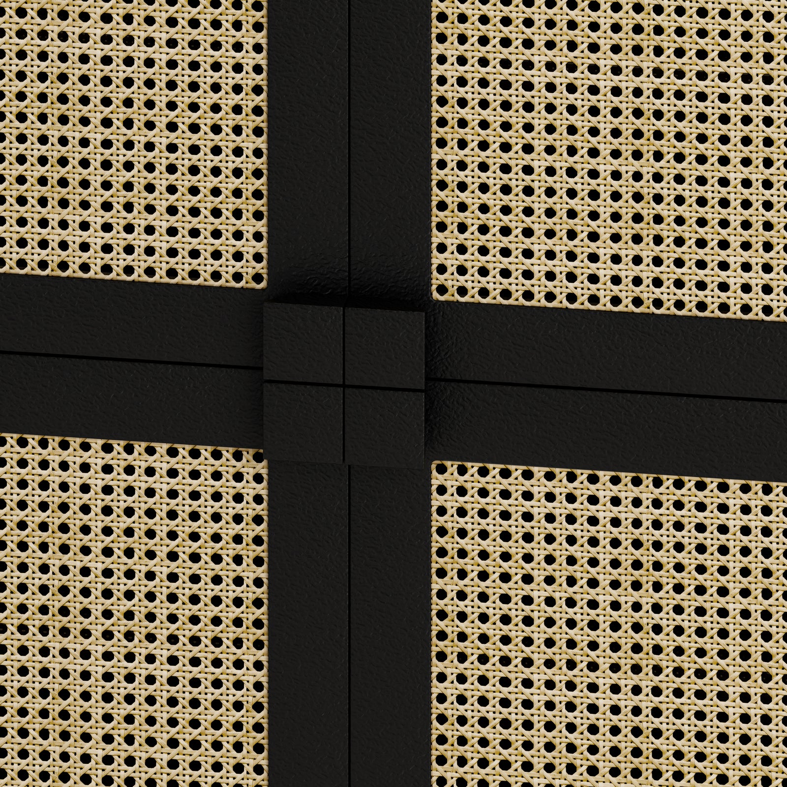 Nøordka Light Sideboard Default 32" Rattan Mesh Four Door Storage Cabinet with Dark Accents