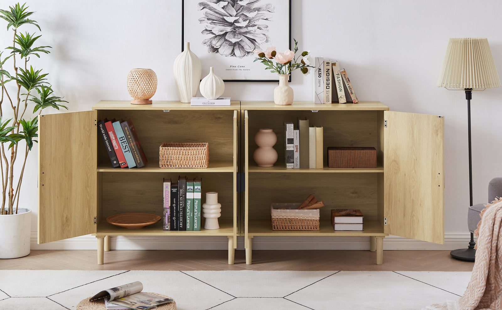 Nøordka Light Sideboard Default 35" Natural Tone Rattan Door Kitchen Cabinet