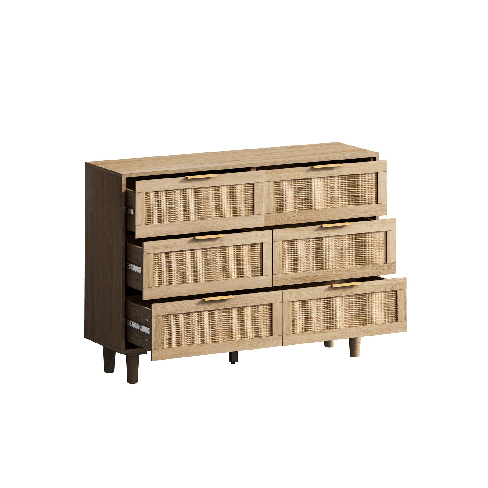 Nøordka Light Sideboard Default 44" Mid Century Modern Rattan 6-Drawer Cabinet in Neutral Tone