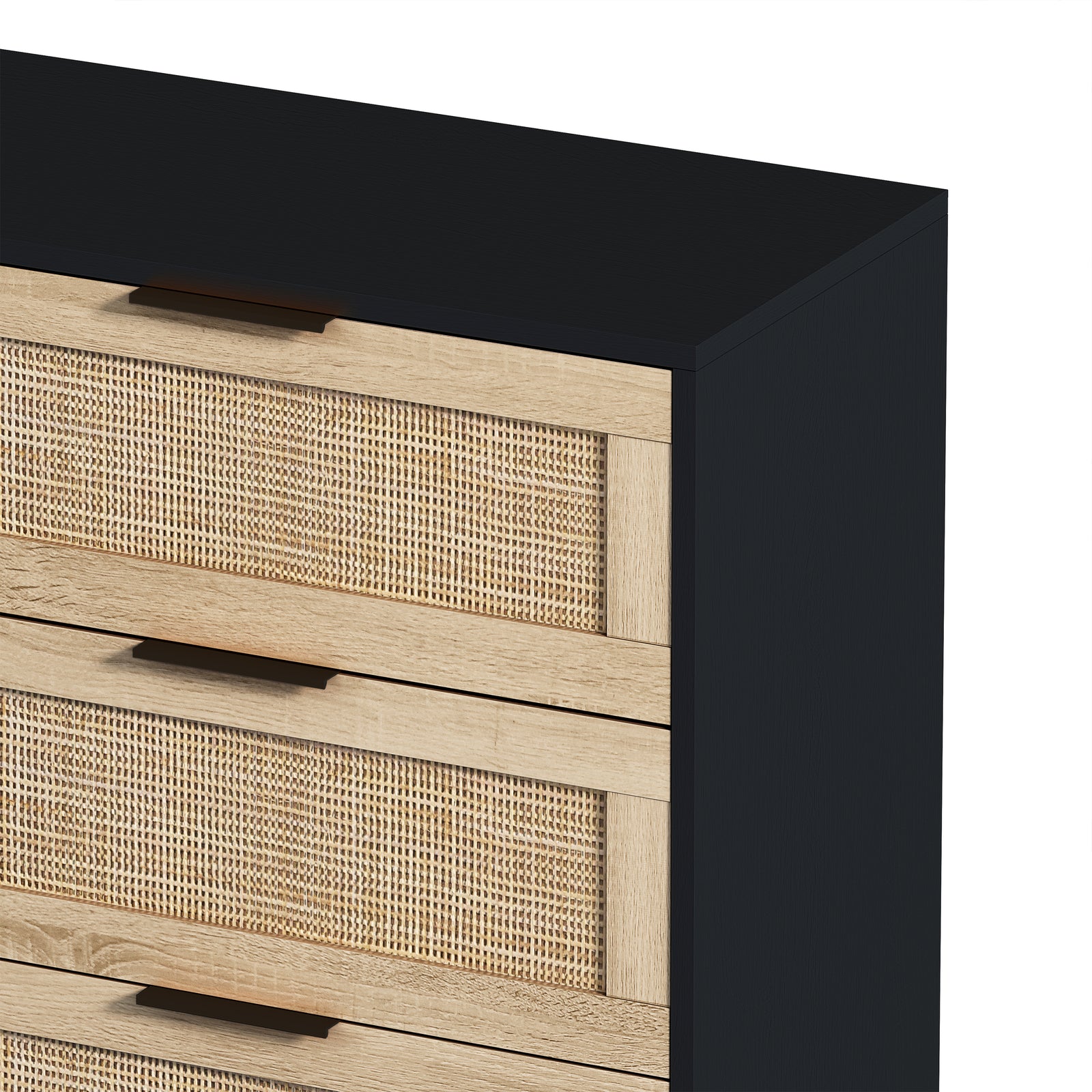 Nøordka Light Sideboard Default 45" Mid Century Modern Rattan Storage Cabinet with 6 Drawers with Dark Accents
