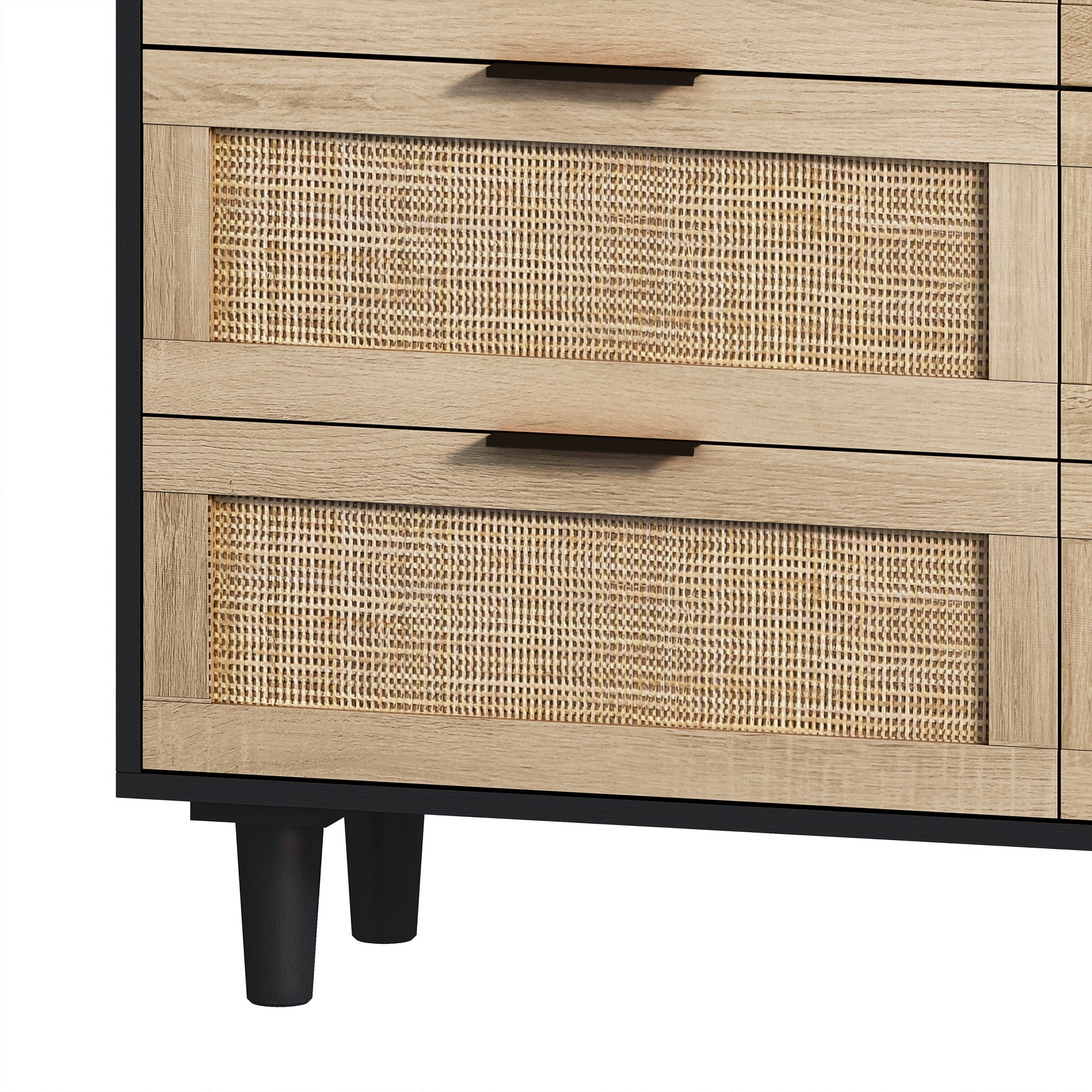 Nøordka Light Sideboard Default 45" Mid Century Modern Rattan Storage Cabinet with 6 Drawers with Dark Accents