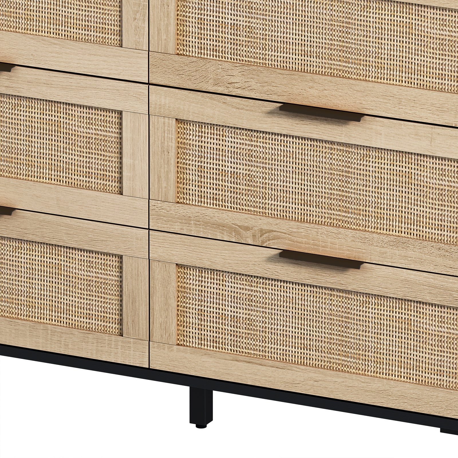 Nøordka Light Sideboard Default 45" Mid Century Modern Rattan Storage Cabinet with 6 Drawers with Dark Accents