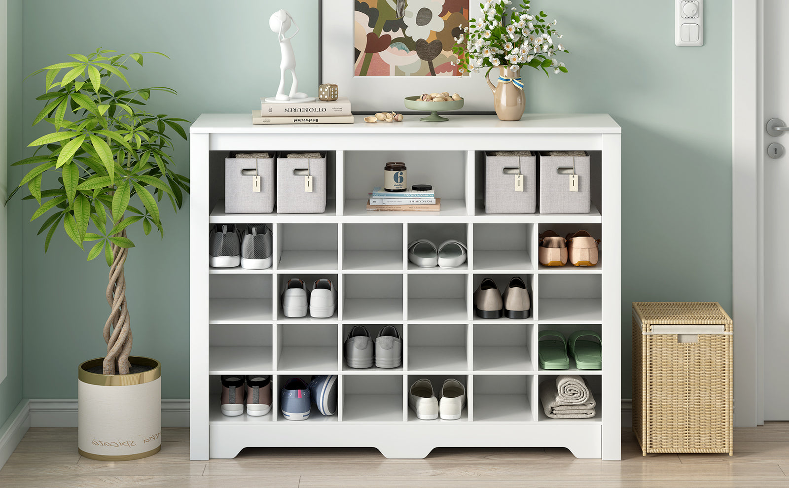 Nøordka Light Sideboard Default 45" White Sleek 24 Shoe Cubby Console